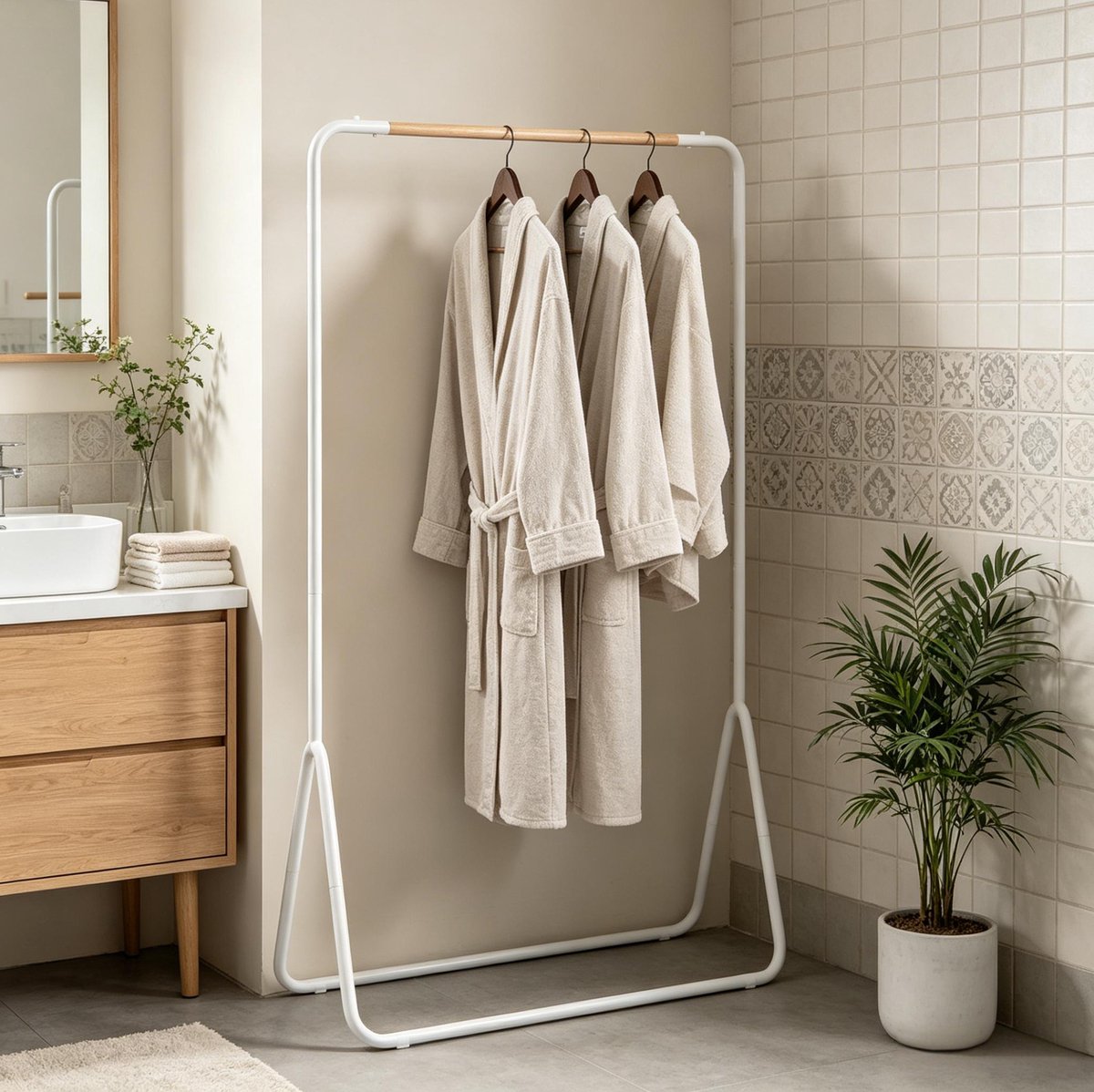 HAUSS SPOLE Kledingrek – 80 x 47 x 146 cm – Staand En Ruimtebesparend – Metaal En Hout – Wit – Voor Hal Slaapkamer Of Balkon