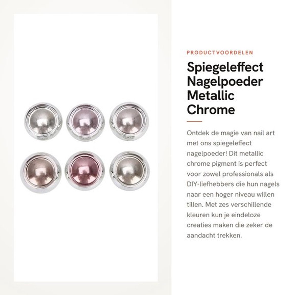 Nagelpoeder Spiegeleffect - Metallic Holografisch - Zes Kleuren - Nagelkunst Tools - Veilig en Niet Giftig - Stijlvolle Doosvorm - Nail Art
