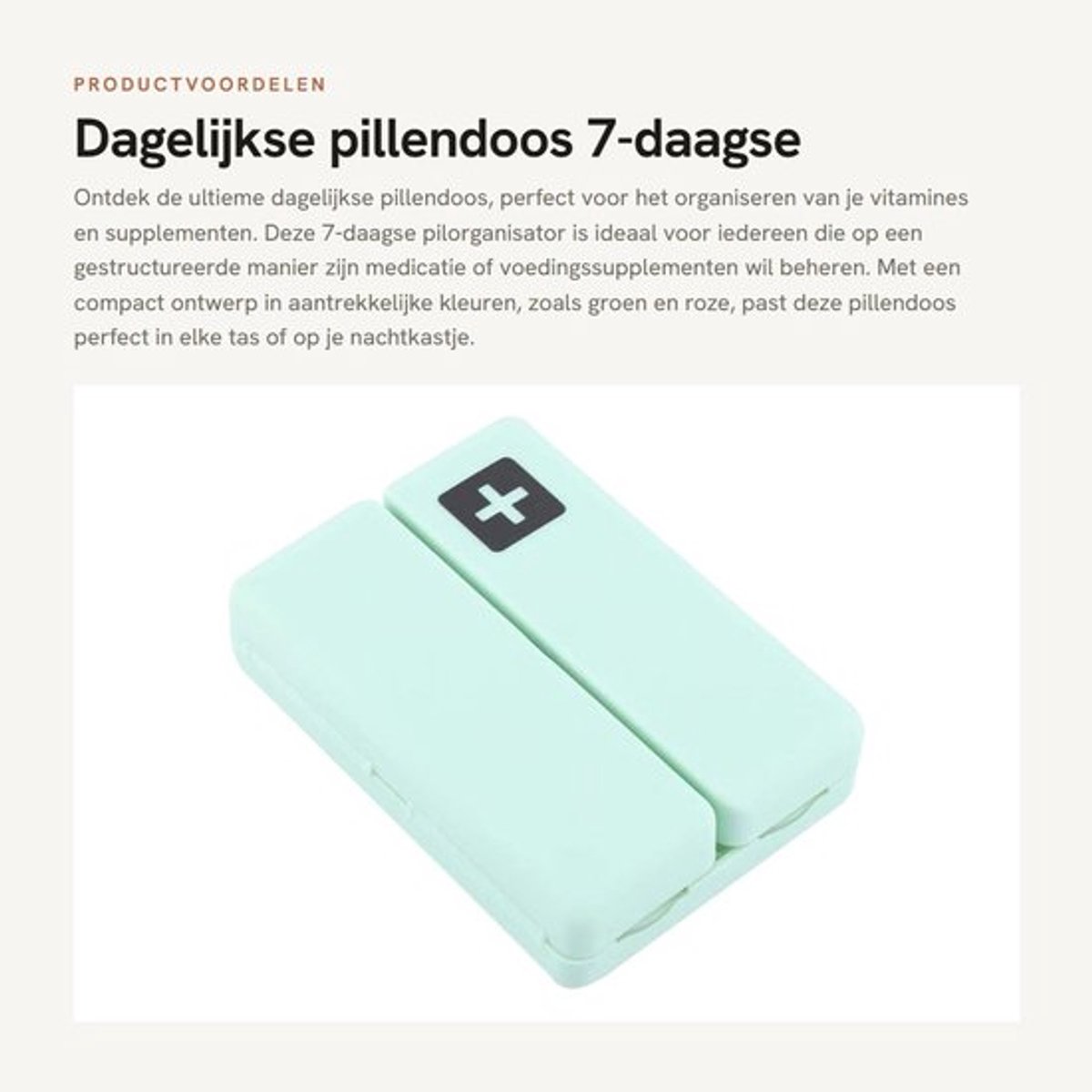 Pillendoos 7 Dagen - Wekelijkse Pilorganisator - 7 Vakken - Duurzaam ABS - Compact 10 x 7 x 2,5 cm - Lichtgewicht 61 gram - Medicijnorganizer
