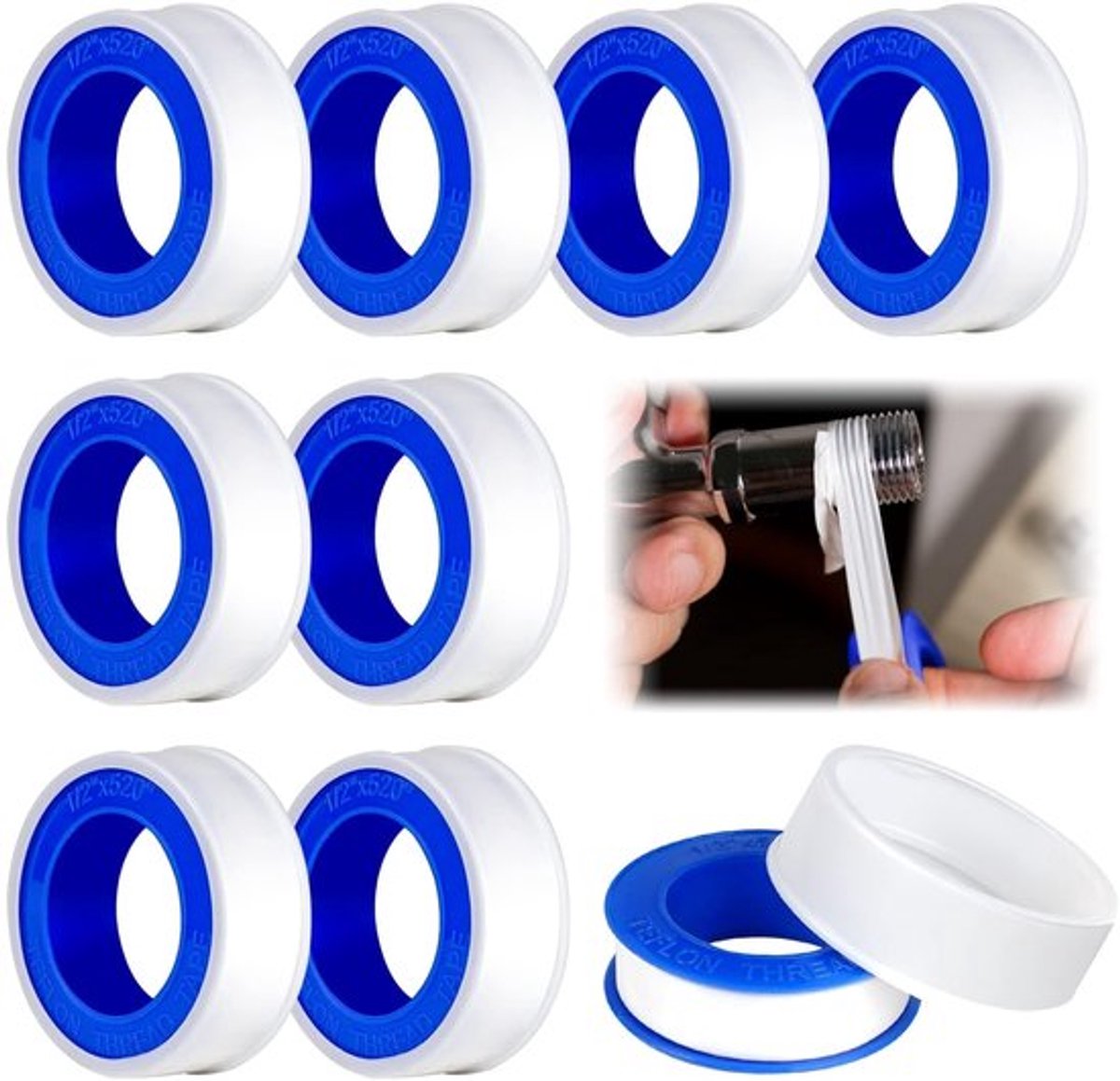 Afdichtband 10 Rollen - PTFE Waterleiding - 12mm x 10m - Voorkomt Lekken - Hitte- en Koudebestendig - Duurzaam Materiaal - Teflontape