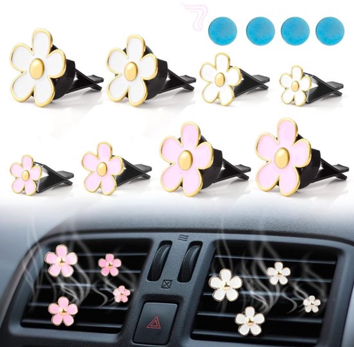Luchtverfrisser Auto Set van 8 - Auto Aromatherapie - Auto Accessoires - Ventilatie Clips - Geparfumeerd Katoen - Roestbestendig Materiaal - Auto Geurhanger
