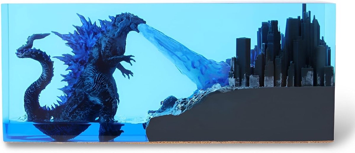 Godzilla Epoxy Hars Nachtlampje, Verstelbare Verlichting, Monster Decoratie, USB Slaaplicht, 7.5 cm voor Slaapkamer, Woonkamer en Binnengebruik