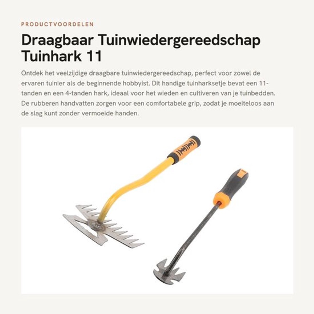Tuinhark 11 Tanden - Kleine Tuinhark 4 Tanden - Roestvrij Staal - Rubberen Handvat - Tuin Gereedschap - Stevige Graafmachine - Onkruidverwijderaar