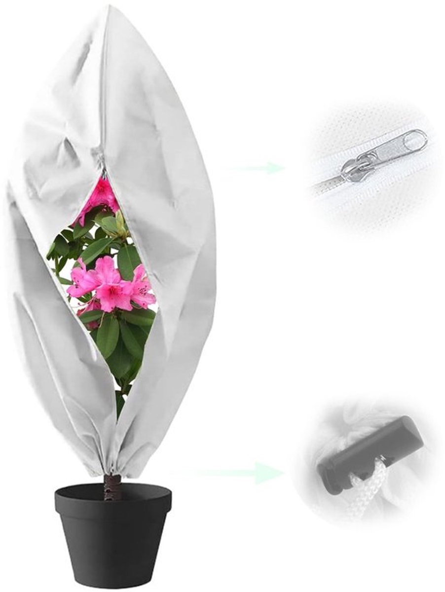 Tuinvlies 100 x 80 cm - Vorstbescherming - Plantenhoes - Ritssluiting/Trekkoord - Lichtgewicht - Waterdoorlatend