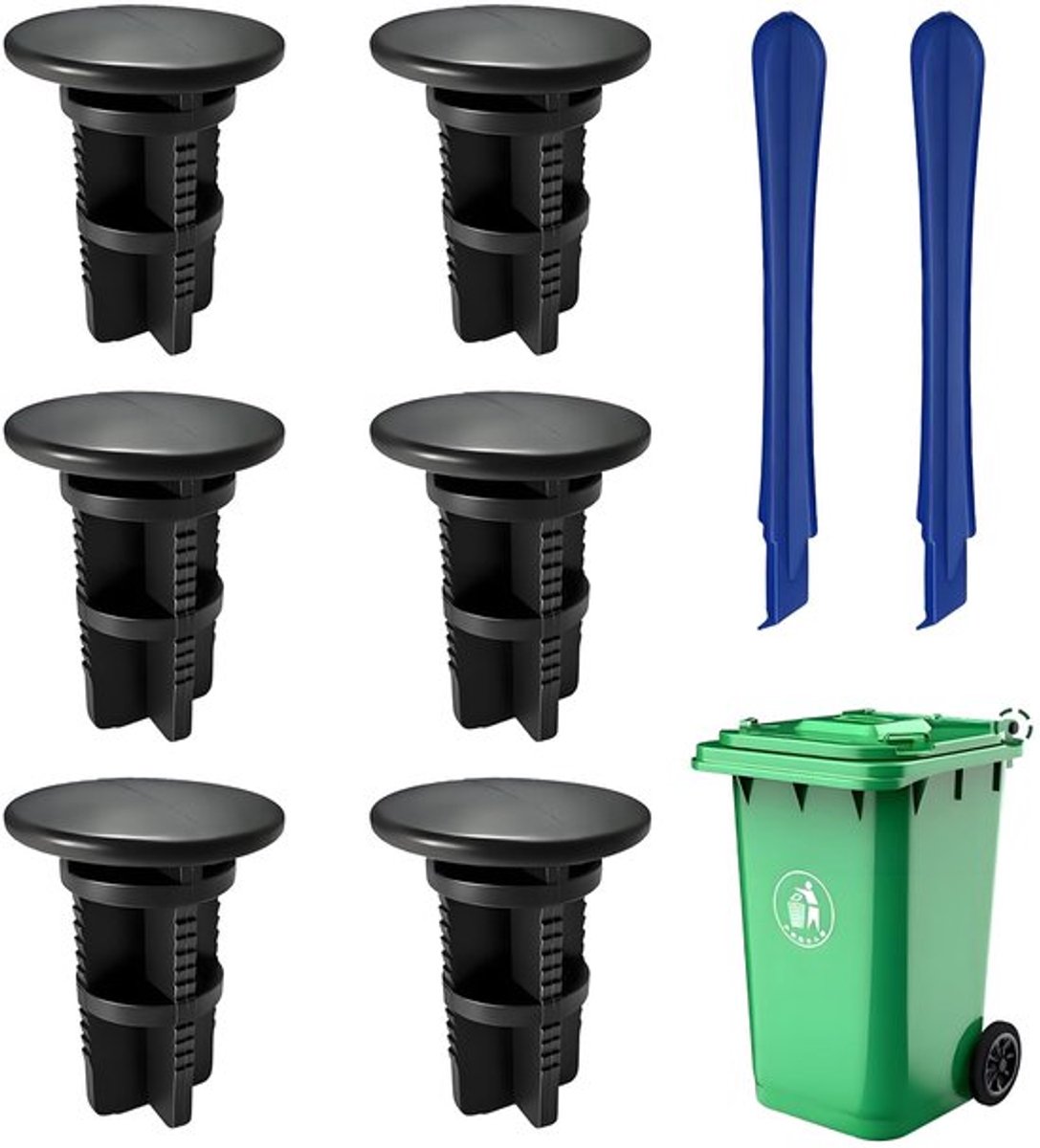 Scharnierpennen 6 stuks - Bevestiging voor Vuilniscontainerdeksel - Kunststof - Universeel - Robuust - 43 x 18 mm - Afvalcontainerdeksel