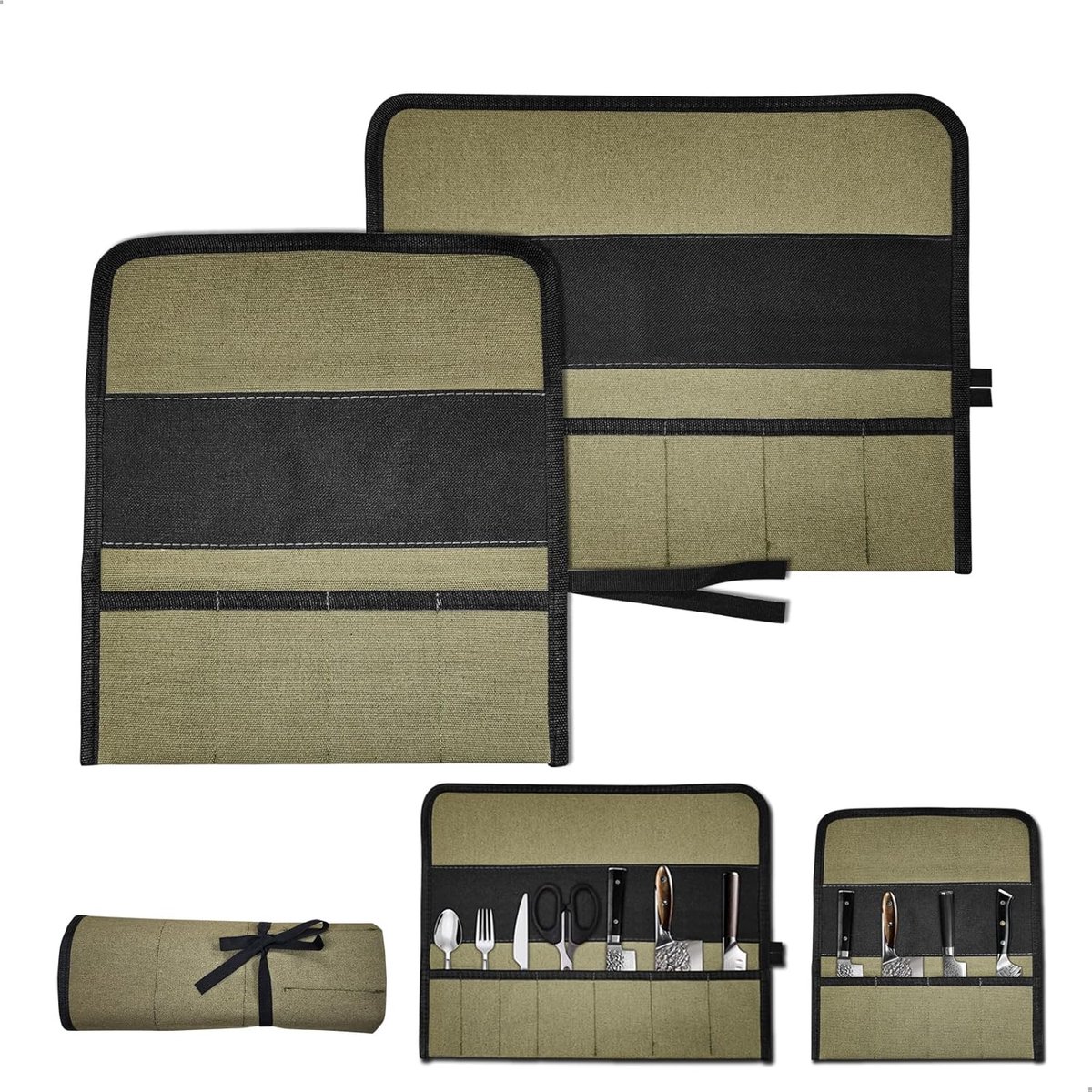 SnelShoppen - Professionele Messentas voor Koks, 2-delige Knife Bag met 7 en 4 Compartimenten, Draagbare Messeroll, Multifunctionele Tas voor Keukenme