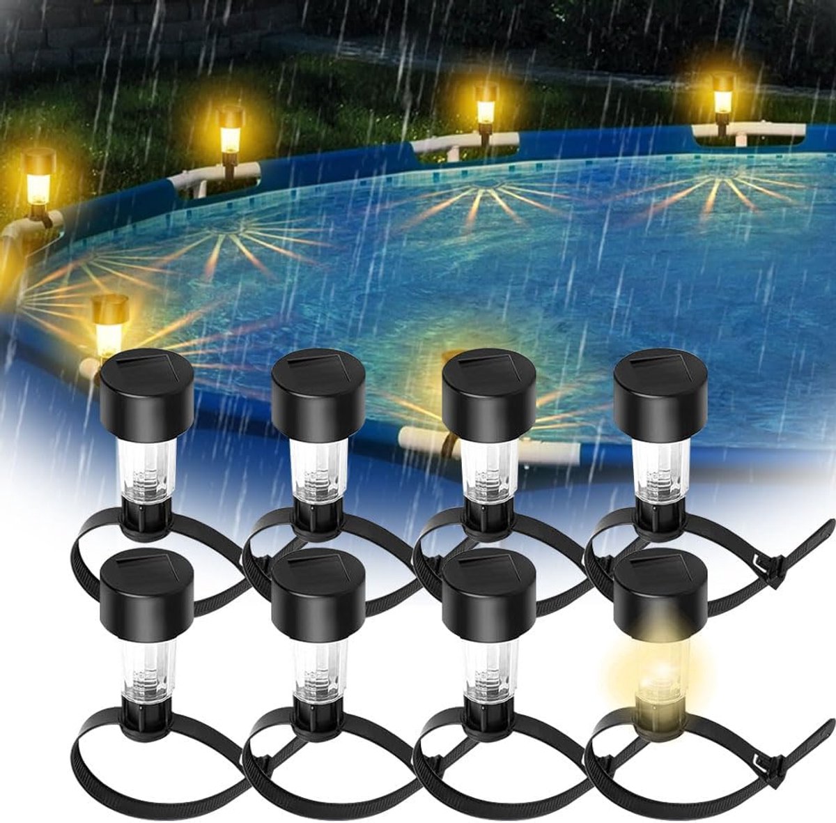 Zwembadverlichting op zonne-energie - 8 stuks - IP44 waterdicht - sfeervolle tuin- en zwembaddecoratie - ShopVlot