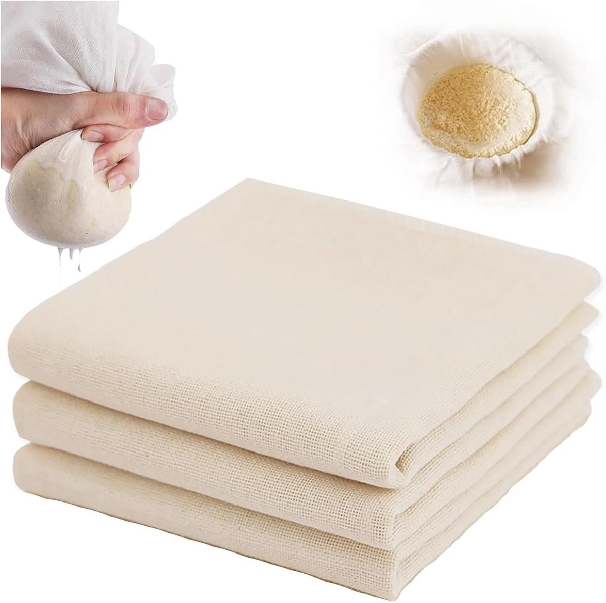 Funngy Kaasdoekjes, 50 x 50 cm, 3 stuks, herbruikbare en wasbare kaasdoek, ongebleekte katoenen doek voor kaasmaken - ShopVlot