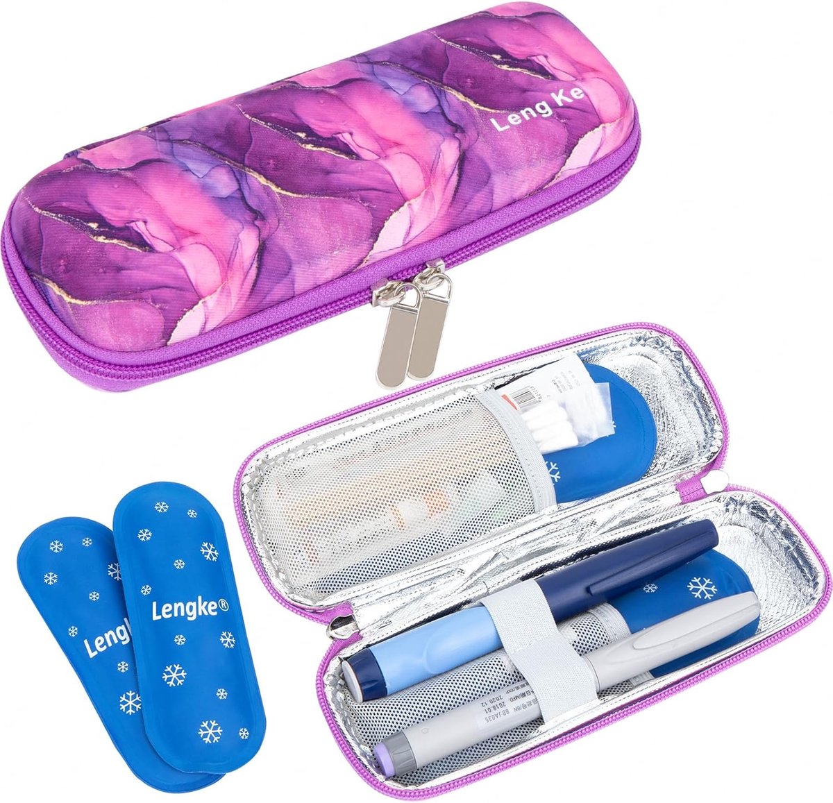 SUNMON Insuline Cooler Travel Case met 2 nylon Ice Pack, paars, Voor op reis - ShopVlot