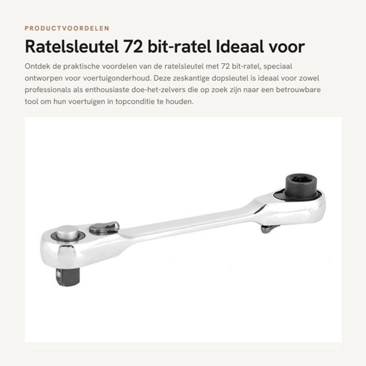 Ratelsleutel 72 bit - Zeskantige Dopsleutel - 1/4 Inch Aandrijving - Voertuigonderhoud - Professionele Kwaliteit - 107 mm Lengte