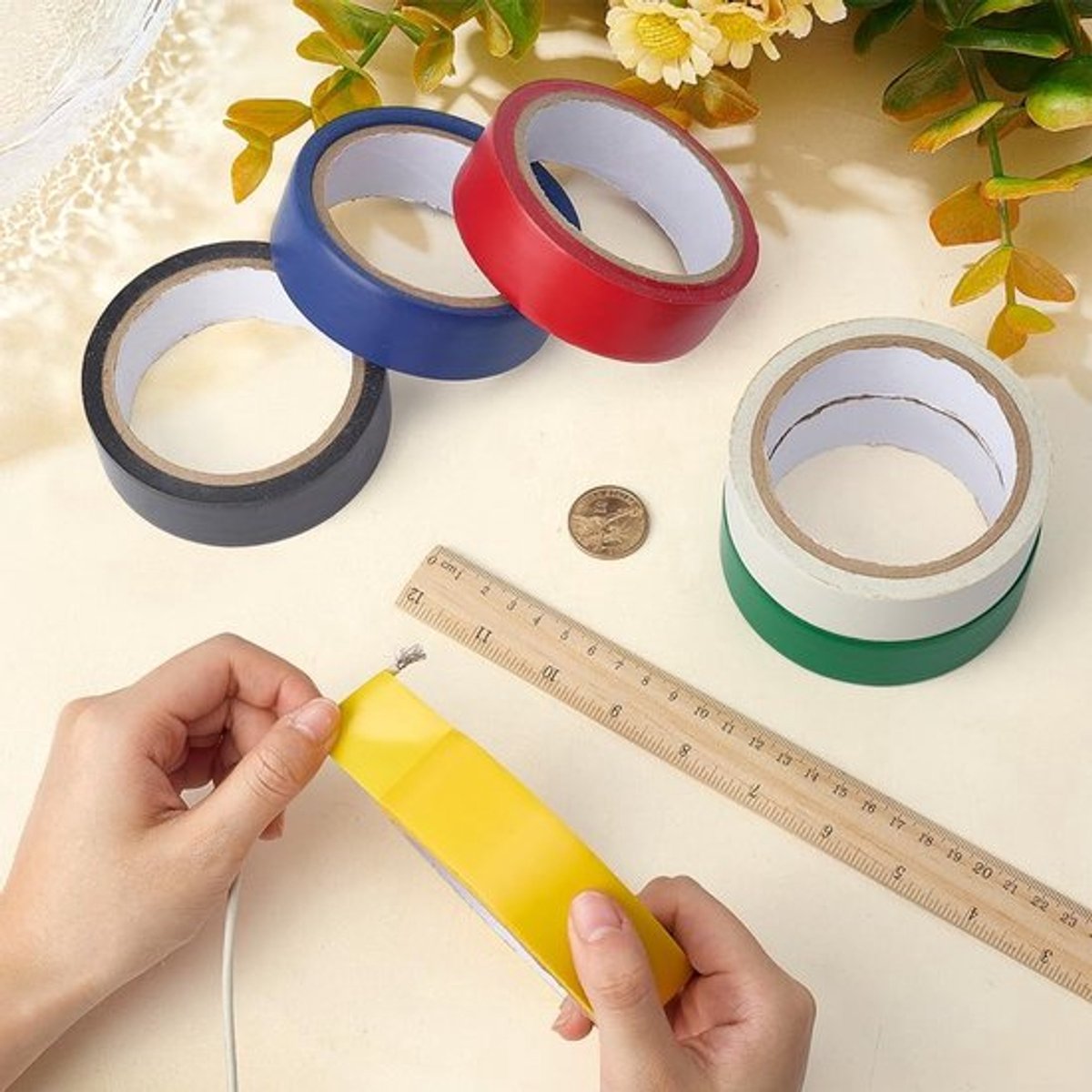Vloermarkeringstape 6 Rollen - Zelfklevend - PVC - 3 cm x 1,6 m - 6 Kleuren - Veiligheidsband voor Werkplaats - Markeertape
