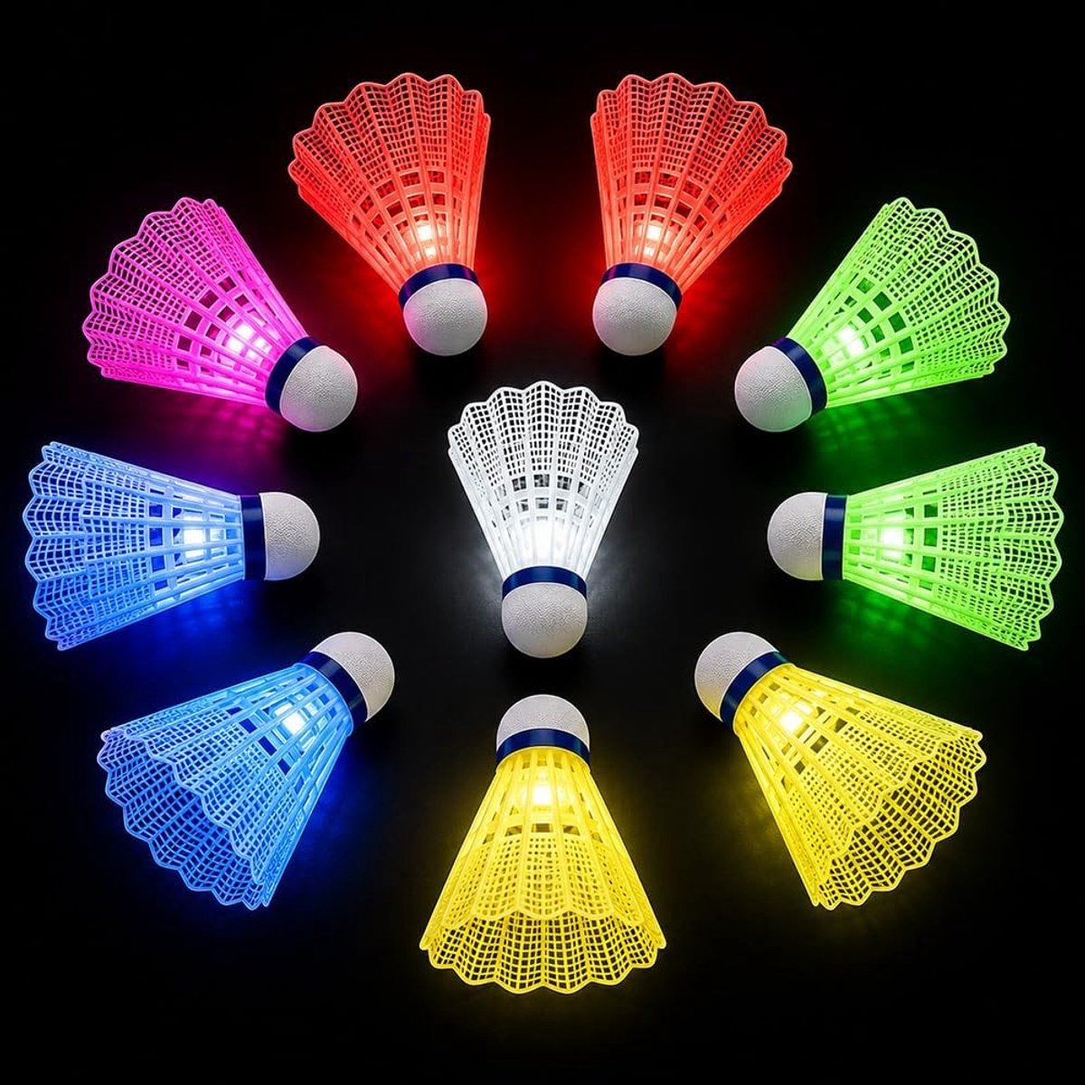 Lichtgevend badminton-stuurwiel van nylon voor binnen- en buitentraining, winddicht en perfect voor dag en nacht spelletjes met LED-effecten