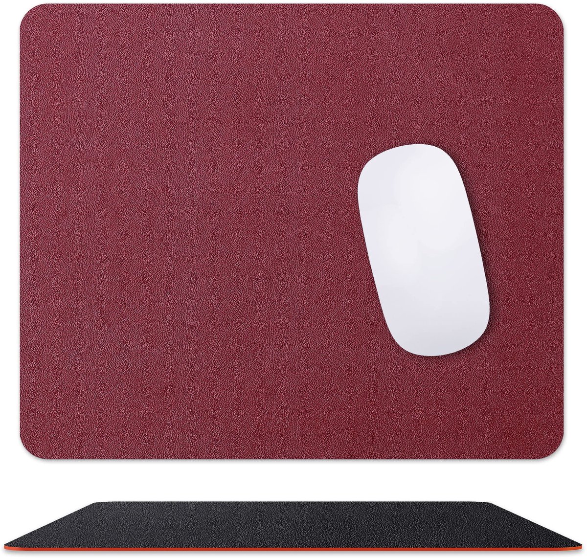 SnelShoppen - Dubbelzijdige Tweekleurige PU-Lederen Gaming Muismat, Zwart-Rood, Bureauonderlegger voor Computer/Laptop, Ideaal voor Gaming en Kantoor