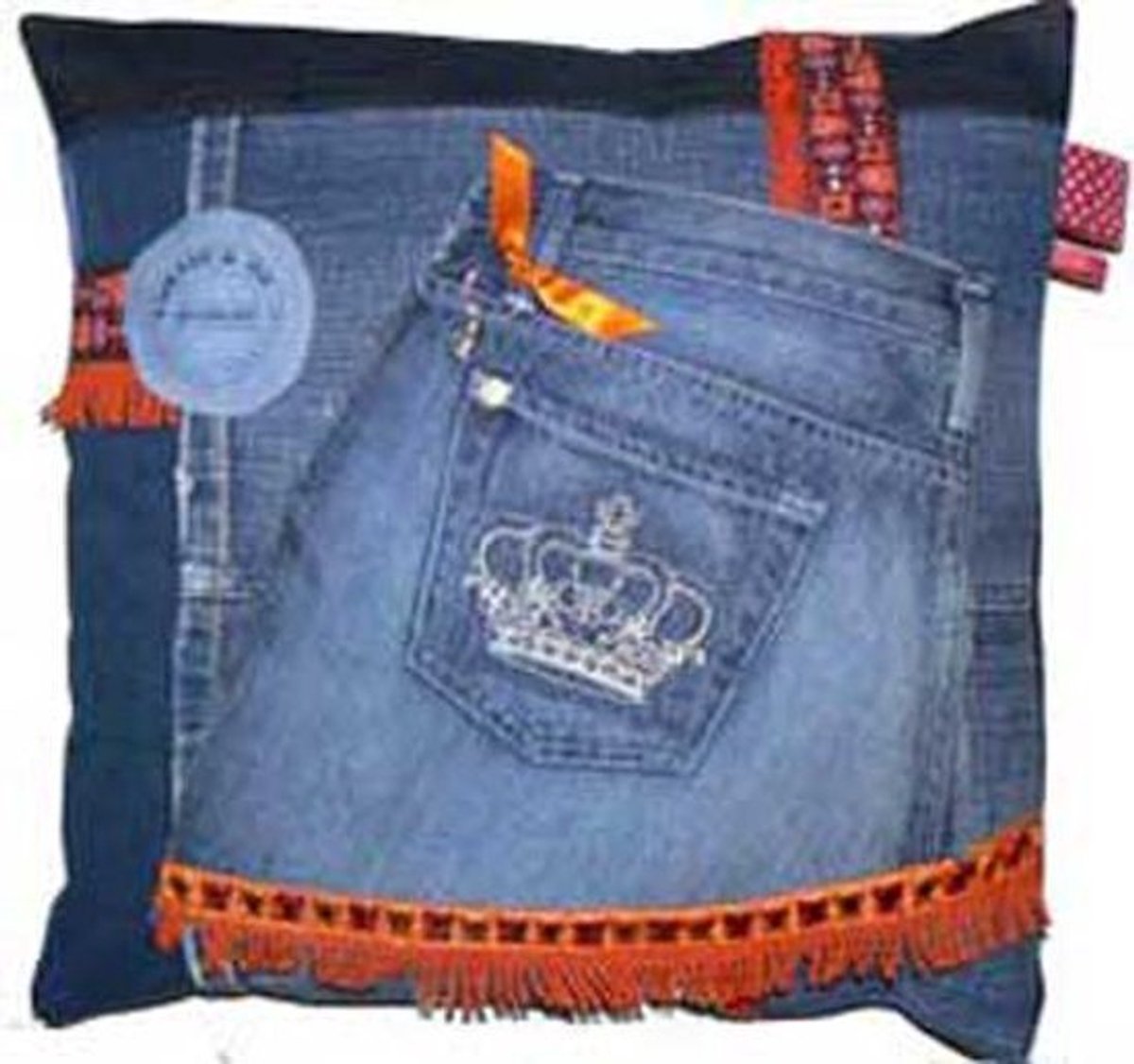 Toetie & Zo Handgemaakt Kussen Jeans, denim, spijkerstof, 50x50, stoer, kinderkamer