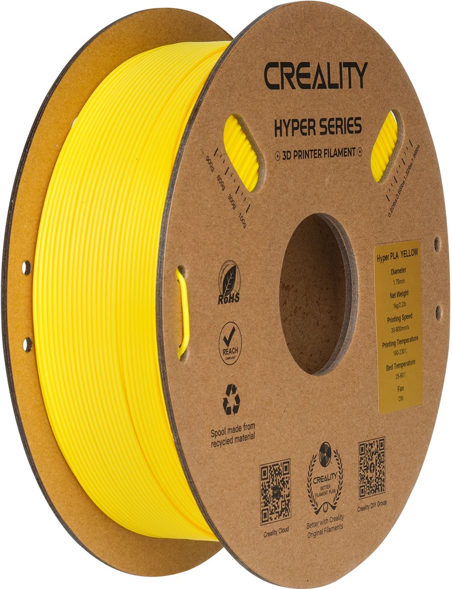 Creality Hyper PLA 3D-Printer Filament - 1,75mm 1kg - Hoge Printsnelheid - Consistente Printkwaliteit - Gebruiksvriendelijk Materiaal - Geschikt voor FDM 3D-Printers - Geel