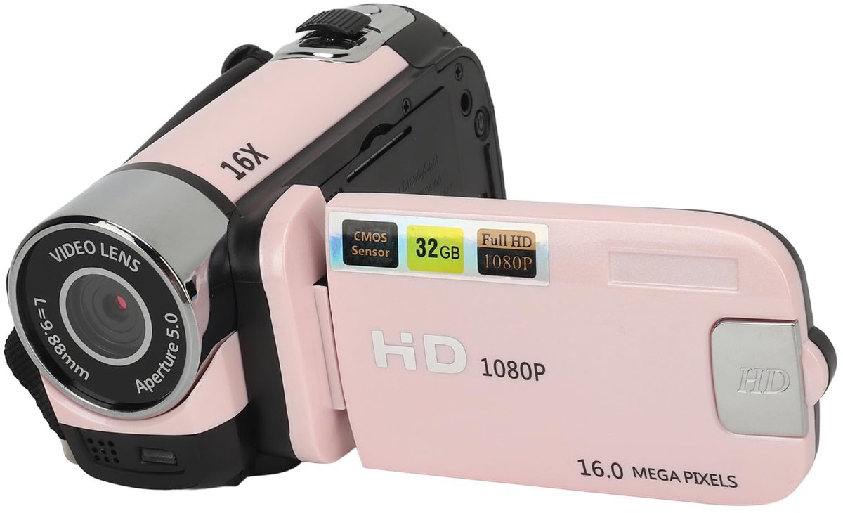 SnelShoppen - Point and Shoot-Camera, Vintage Digitale Camera met Videocamera Functie, 1080P 16MP, 2,4 Inch Roterend Scherm, 16X Zoom en Invullicht (R