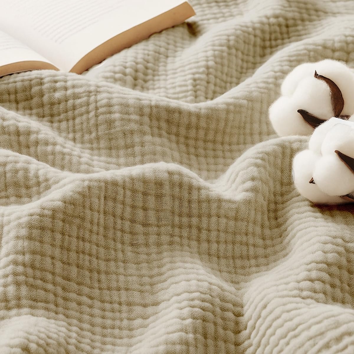 SnelShoppen - Musselin Knuffeldeken 220 x 240 cm, 4-laags Katoenen Zomerdeken in Beige, Oeko-Tex Gecertificeerd, Ideaal als Woondeken voor Bank, Bedsp