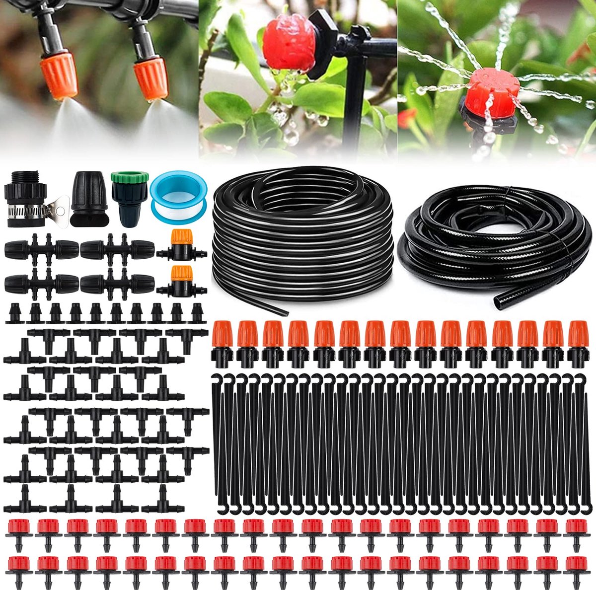 SnelShoppen - Irrigatiesysteem Tuin 193-delige Set - 40 m + 10 m Leidingen - Automatisch Druppelirrigatiesysteem - Nevelend Koelsysteem voor Tuin, Blo