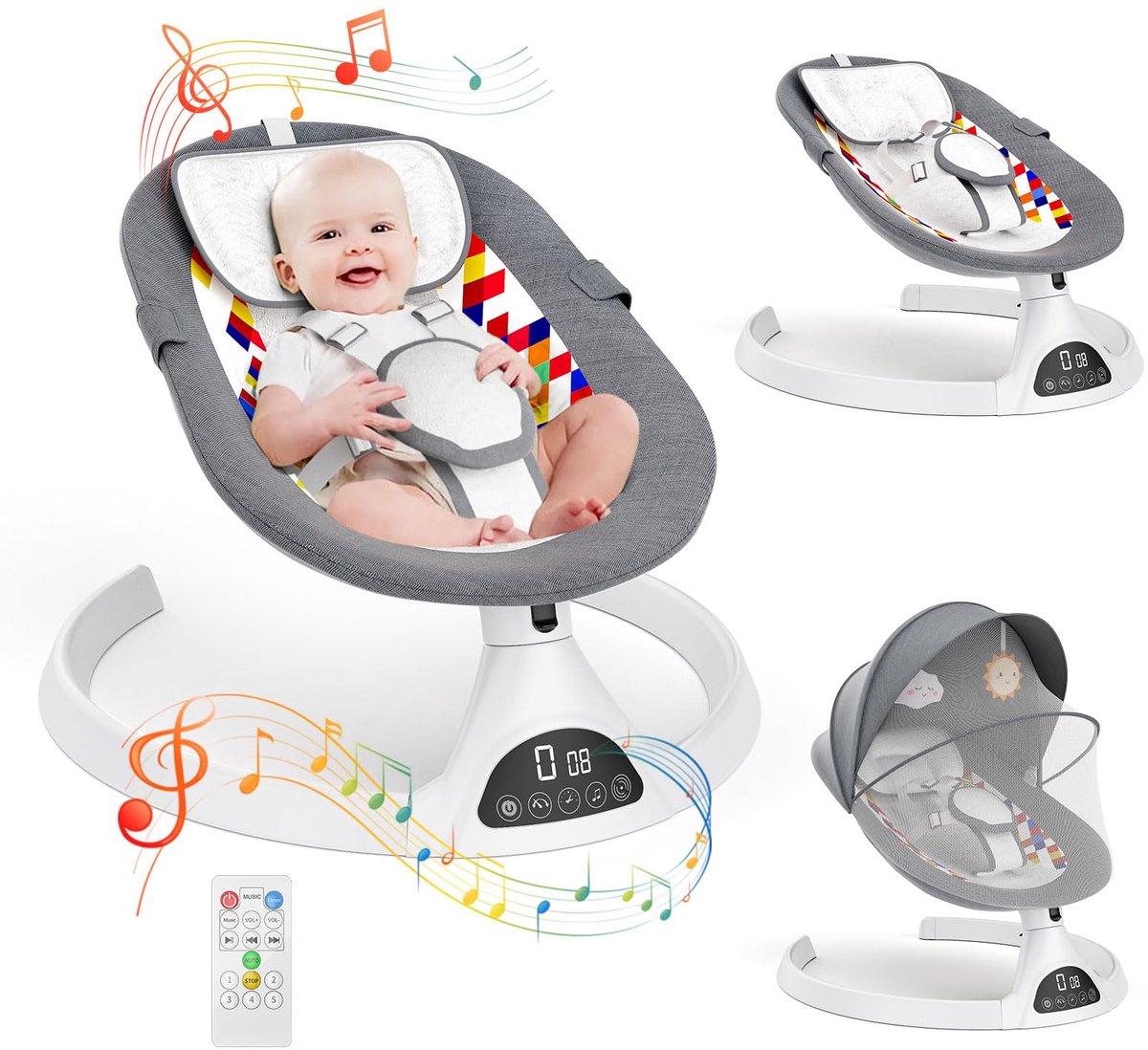 SnelShoppen - Hlieeosfcn Babywip voor Kinderen, Elektrische Wipstoeltje met 5 Natuurlijke Schommelsnelheden, Muziek, Afstandsbediening, Geschikt voor