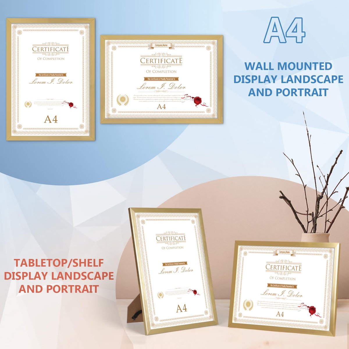 SnelShoppen - 18 Stuks A4 Fotolijsten Set, Gouden Lijsten voor 21 x 29,7 cm Foto's, Kindertekeningen, Kunstwerken, Certificaten, Documenten, Perfect v