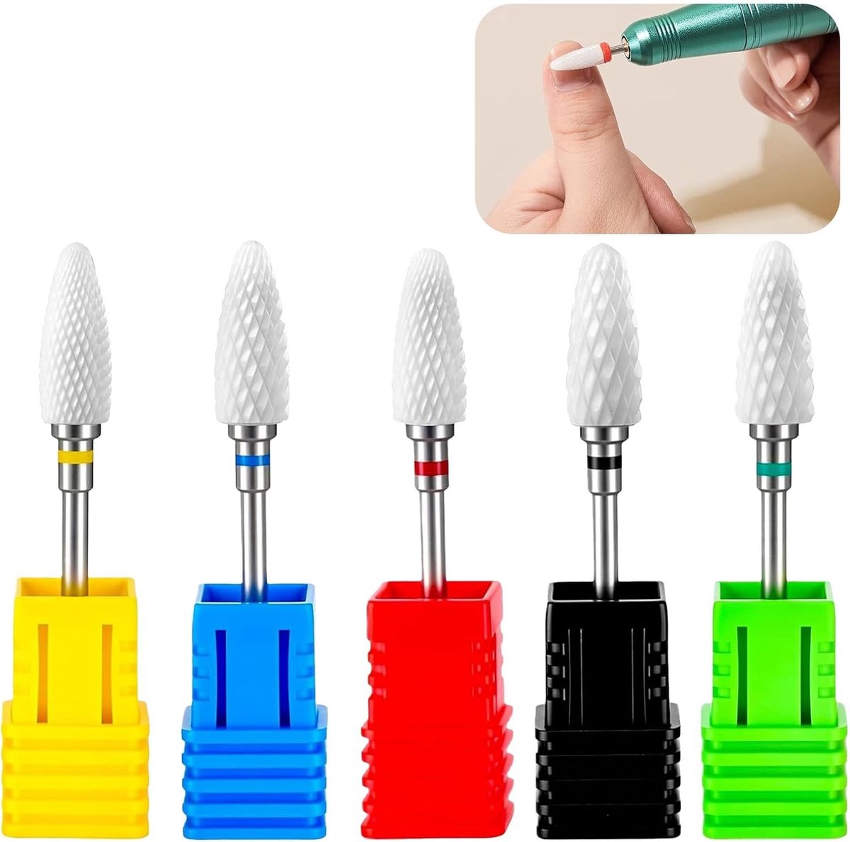 Professionele Keramische Nagelpuntenset voor Manicure en Pedicure, 5 Maïsvorm Tips voor Gelnagels en Acrylvijl, 3/32 Inch voor Thuis en Salons