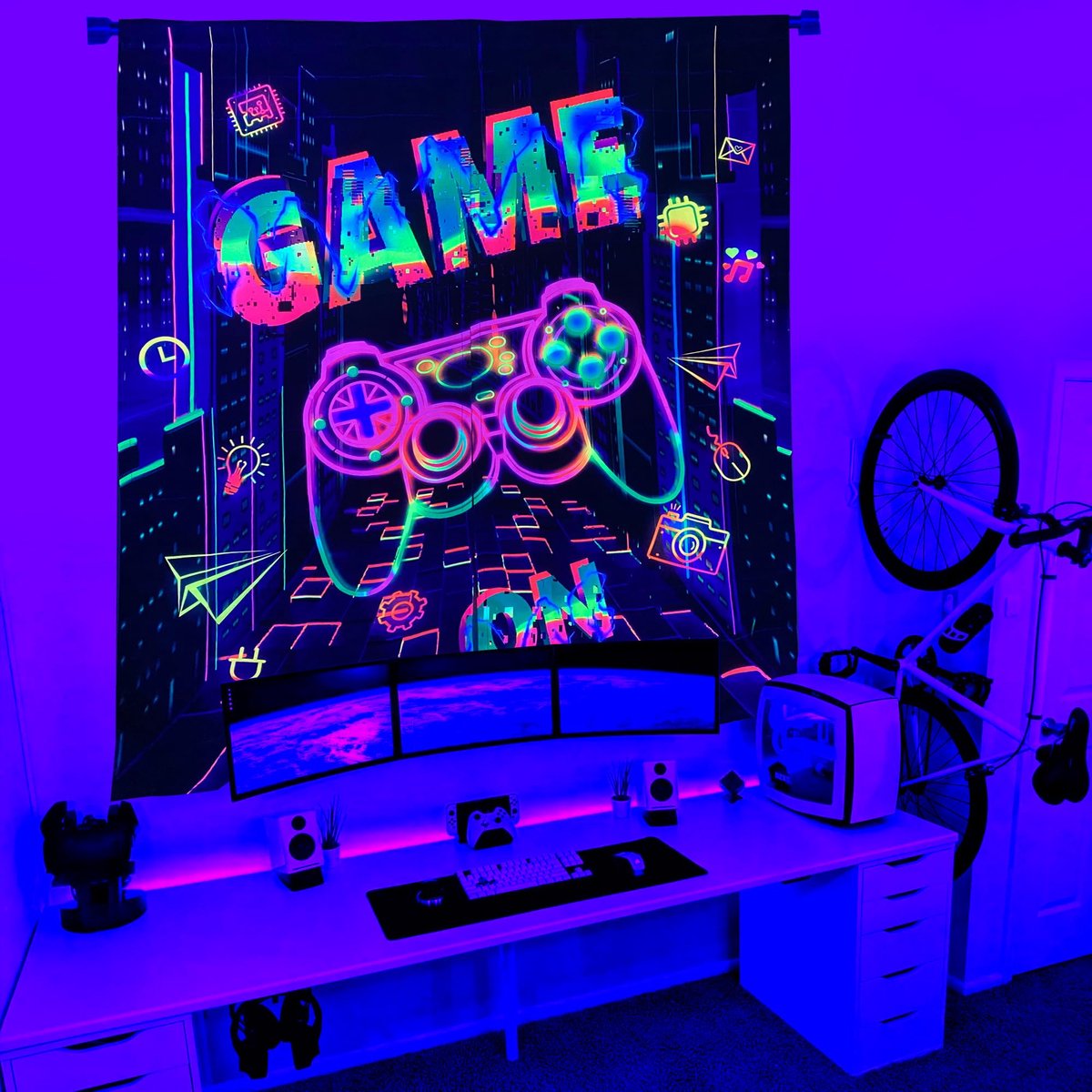 SnelShoppen - Gaming Gordijnen voor Jongensslaapkamer, Verduisterende Raamgordijnen met Blacklight Effect, 140x160 cm, Ideaal voor Tienerkamer en Spee