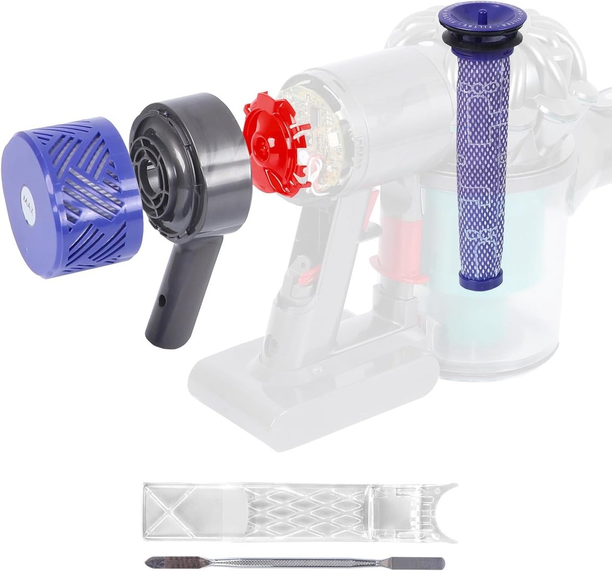 Vervangingsset voor Motor Achterklep, Voorfilter en HEPA Postfilter voor Dyson V6, DC58, DC59, DC62, DC72 en DC74 - Upgrade Accessoires voor Stofzuigers en Filtratie