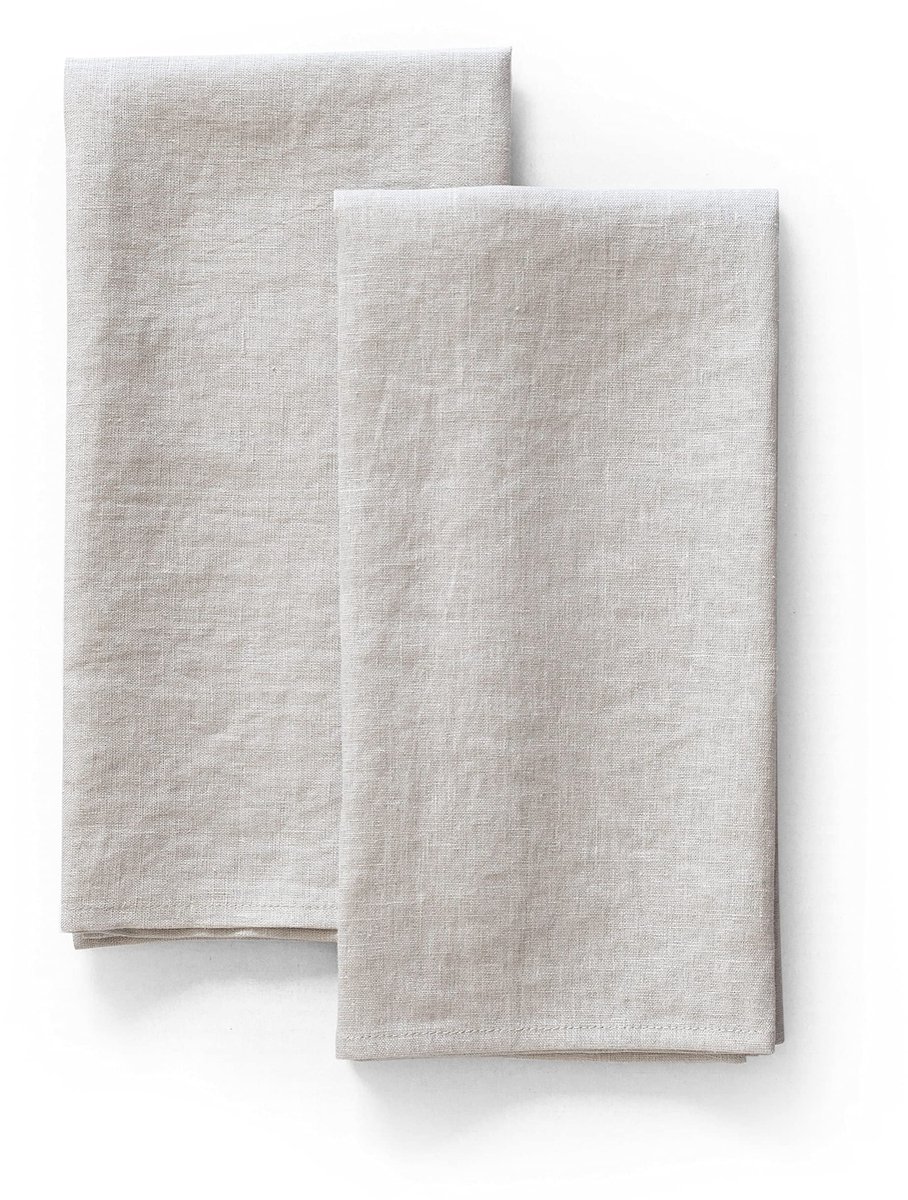 SnelShoppen - Set van 2 Keukenhanddoeken 100% Puur Vlas Linnen - Stonewashed, Extra Zacht en Sneldrogend - 50x60 cm - Natuurlijke Kleur voor Keuken, T
