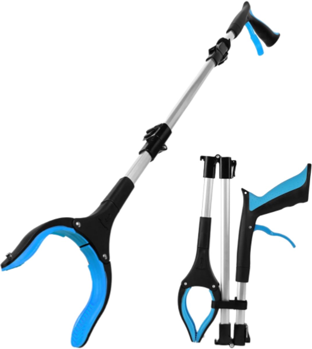 Afvalgrijper - 109 cm - Uitschuifbaar - Drievoudig opvouwbaar - Magnetisch - 360° draaibare handgreep - Geschikt voor ouderen en kinderen - Blauw