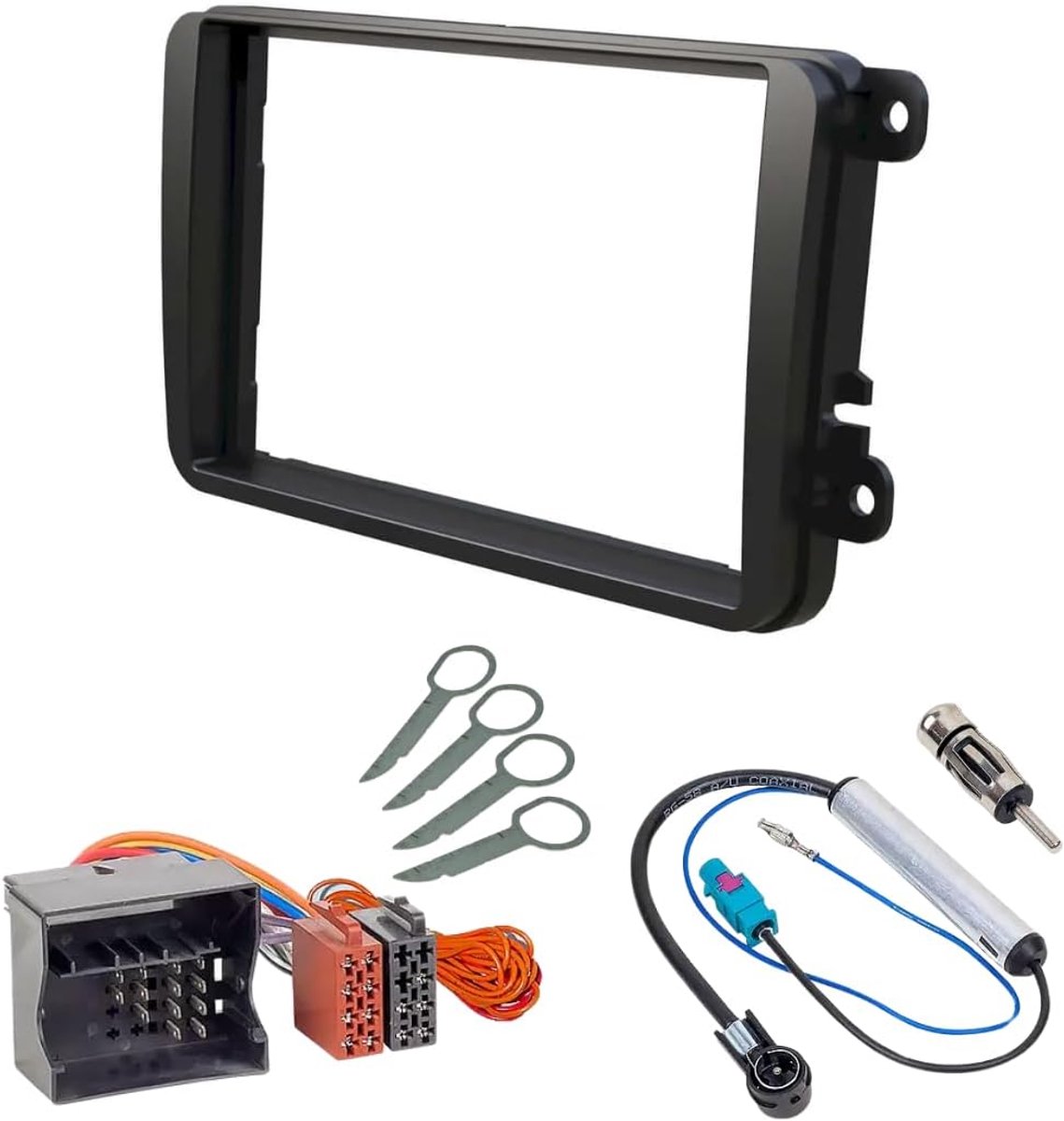 Car radio installatiekit 2-DIN - radio adapter Quadlock - antenne adapters inbegrepen - voor VW en Skoda - ShopVlot