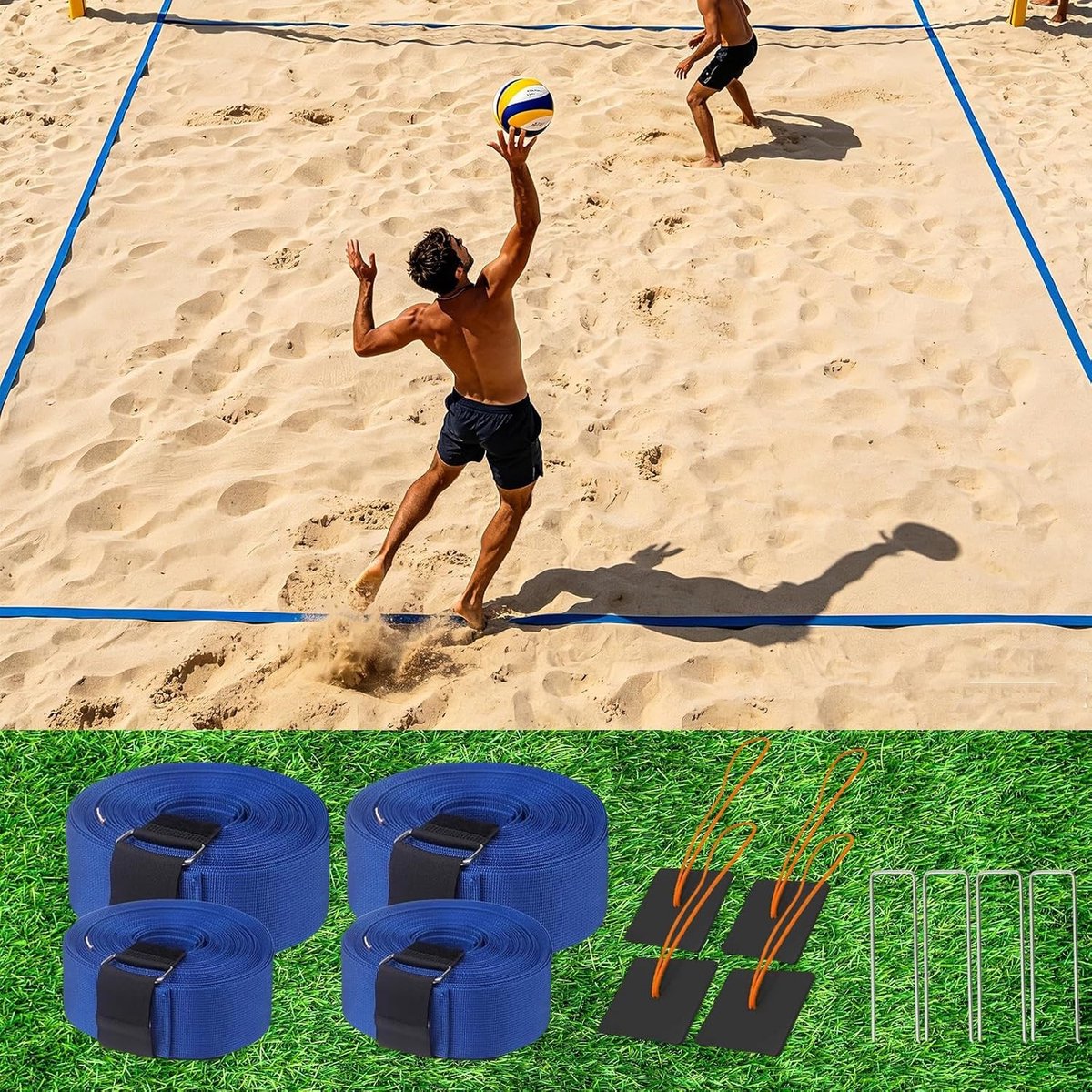 Draagbare 2-in-1 beachvolleyballijnen voor speelveldmarkering, ideaal voor zandstrand en gazon, perfect voor outdoorsport en recreatief gebruik