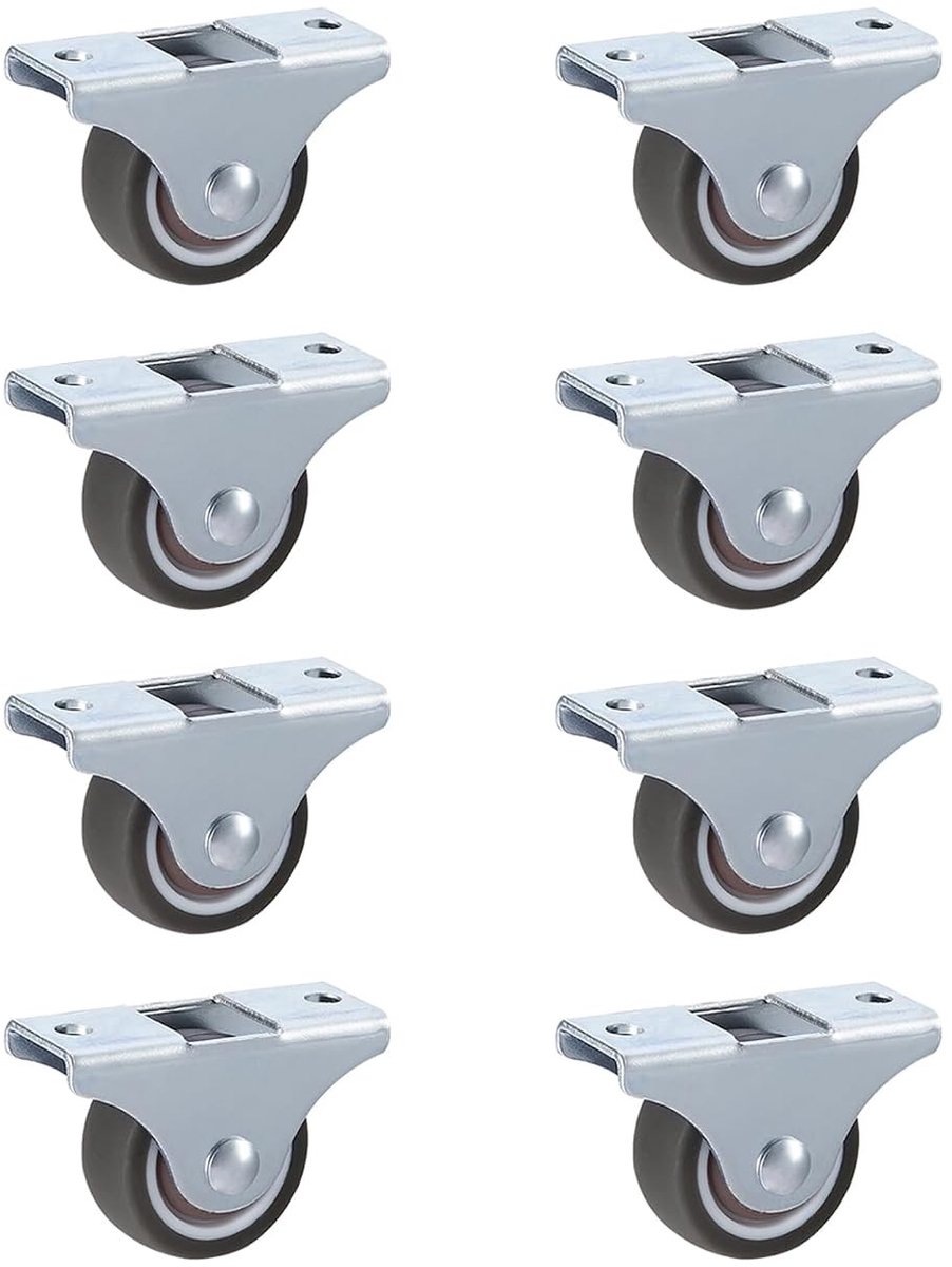 Stille TPR Wielen Ø 25 x 13 mm met Bevestigingsplaat - Rubber Wielen zonder Rem voor Meubels en Mobiele Kasten - Vervangingsset 40 kg Grijs, 8 Stuks