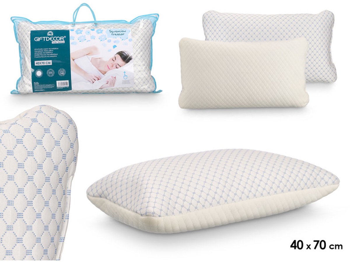 Traagschuim Hoofdkussen 40x70 cm - 15 cm Dik - Gevuld met Memory Foam Vlokken - Verkoelend Slaapkussen - Nylon en Polyester Hoes - Wit