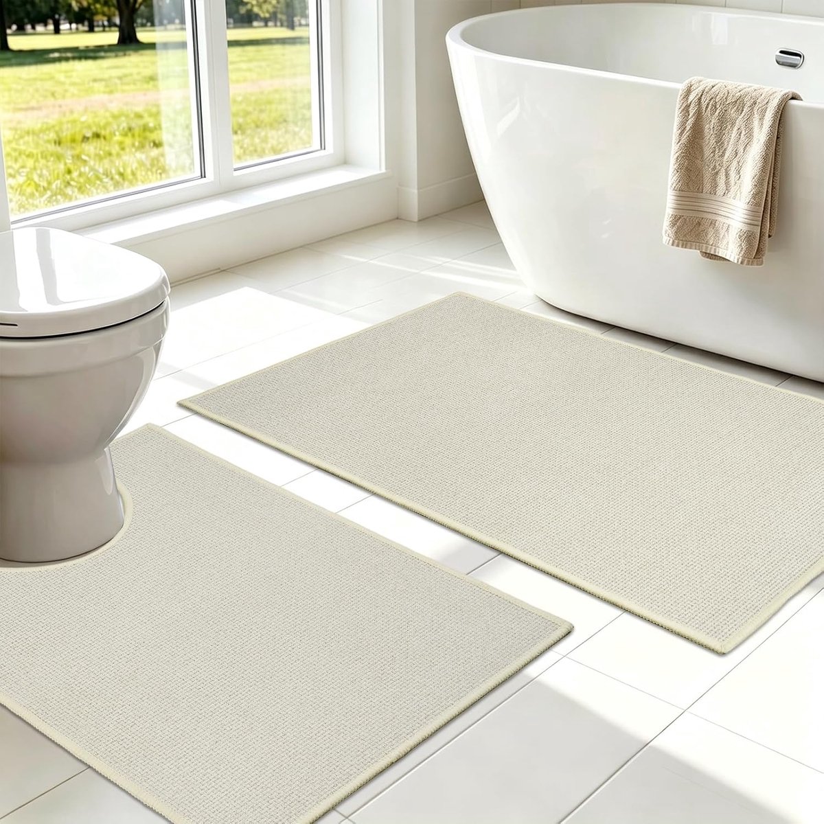 SnelShoppen - 2-delige Antislip Badmatten Set, Waterabsorberende Badkamermatten, Wasbare Toiletmat en Badmat voor Badkamer en Toilet, Grijs, Geschikt