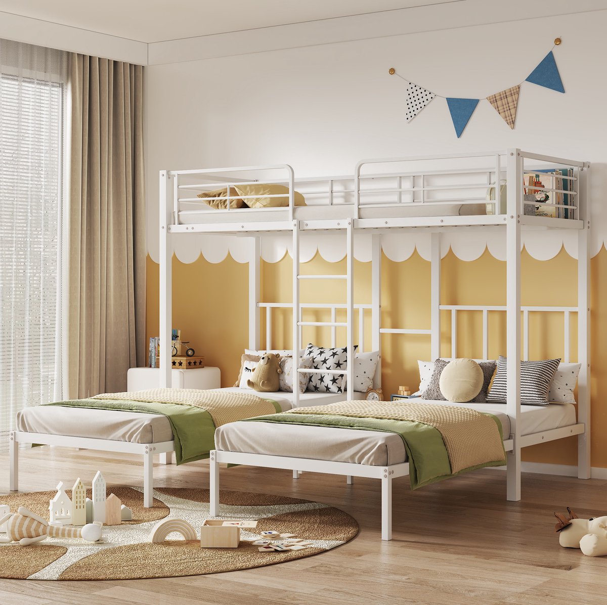 COVREO Stapelbed 90x200 cm - wit metaal, ladder, zonder matras