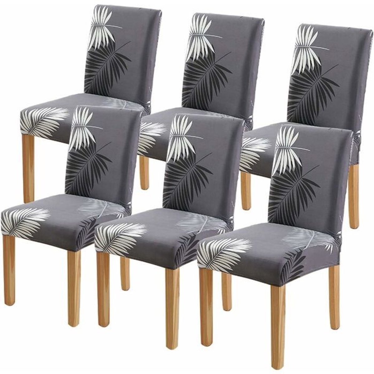 Set van 6 elastische stoelhoezen – Vlekbestendige eetkamerstoelhoezen – Polyester/spandexm