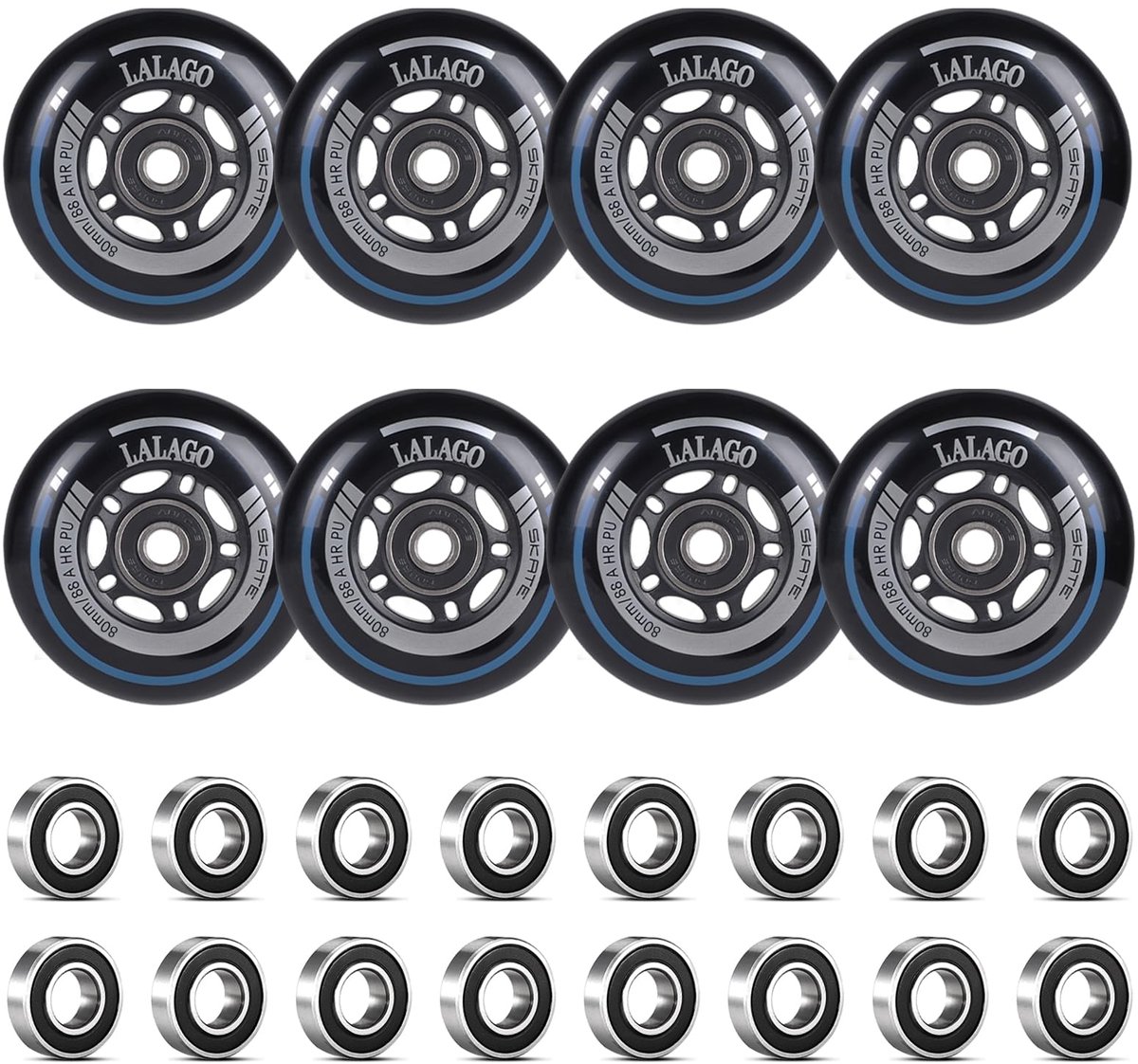 SnelShoppen Inline Skate Wielen 80 mm 8 Stuks 88A H RPU Kogellagers ABEC 9 Outdoor/Indoor Rolschaatsen Perfect voor Avontuurlijke Skaters