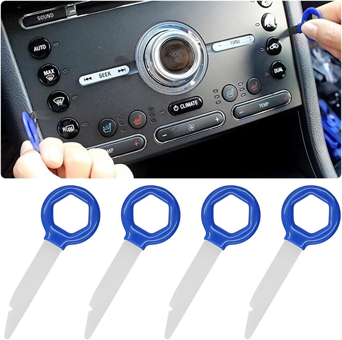 SnelShoppen - 4x Car Radio Verwijder Sleutel met Rubber Handvat, RVS Audio Ontgrendel Tool voor Auto's, Blauw