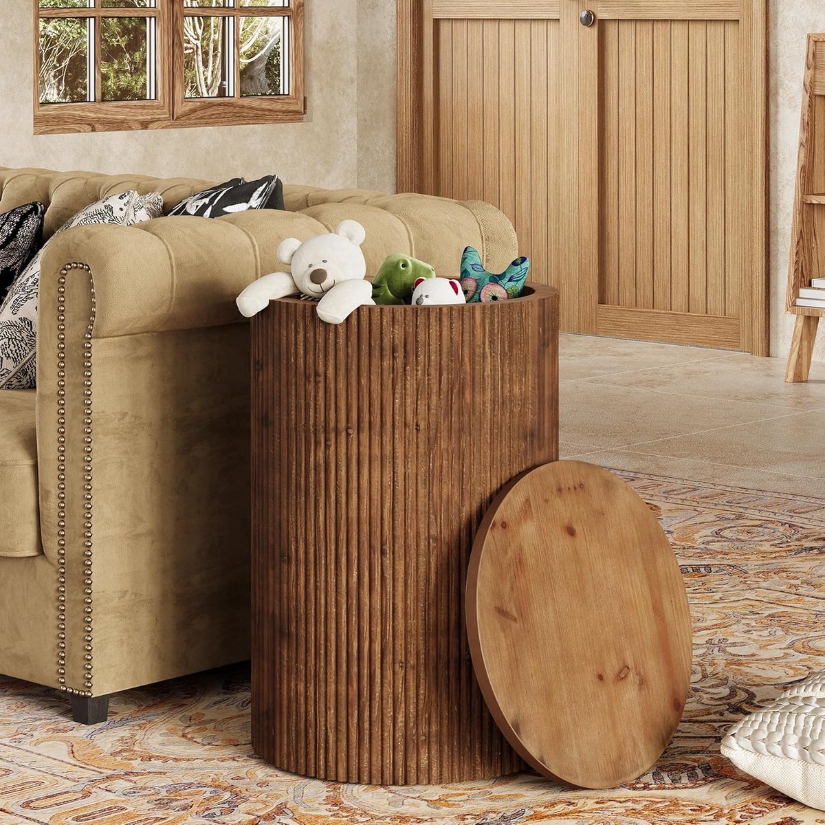 Tribesigns - Bijzettafel - Massief Hout Bedtafel met Opbergruimte - Zijtafel met 4 Wielen - 40 x 40 x 60 cm - Nachtkastje Kleine Salontafel voor Woonkamer Slaapkamer - Okkernoot