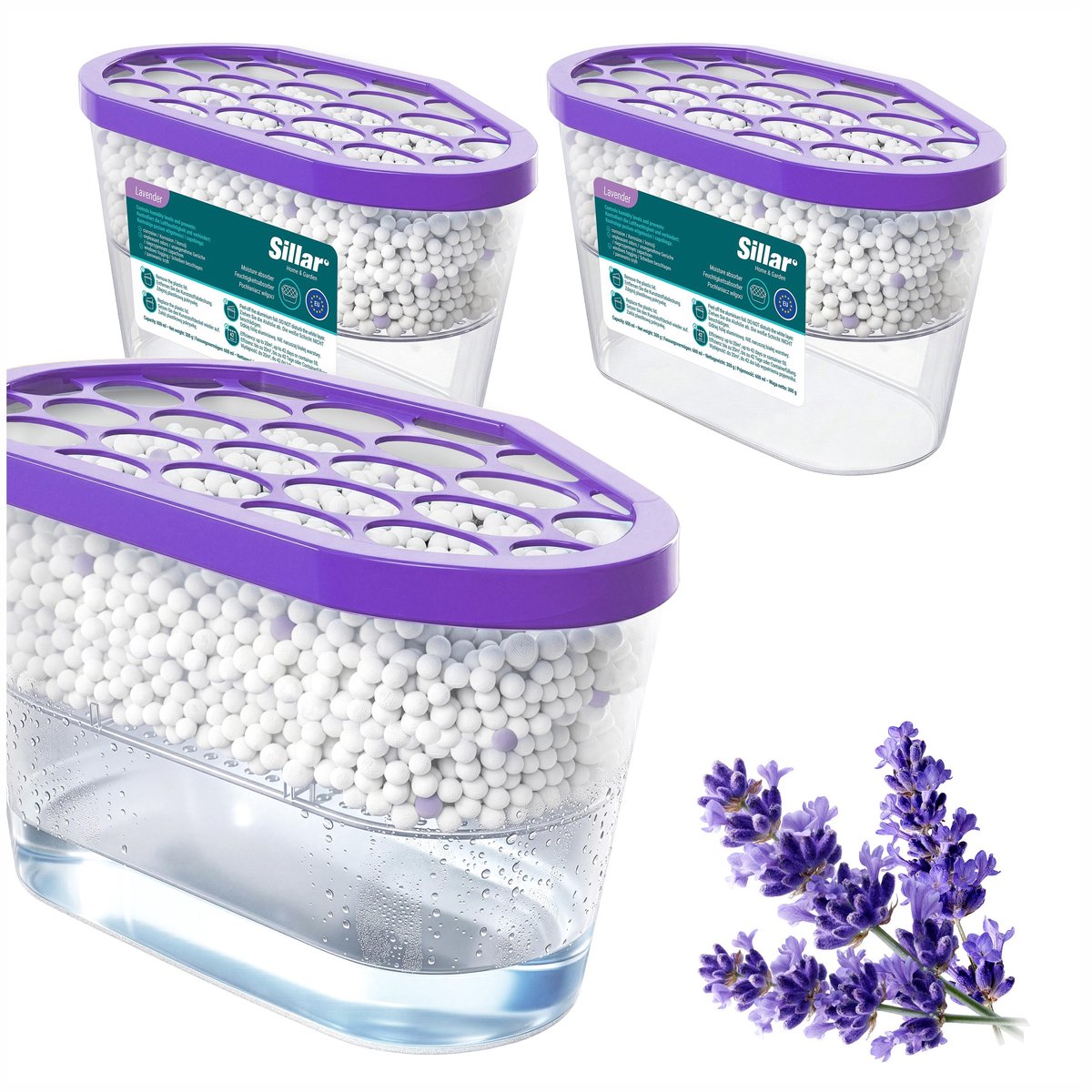 Sillar Set 3 vochtabsorbers 600ml - luchtontvochtiger - vochtopnemer voor kasten, kleerkas