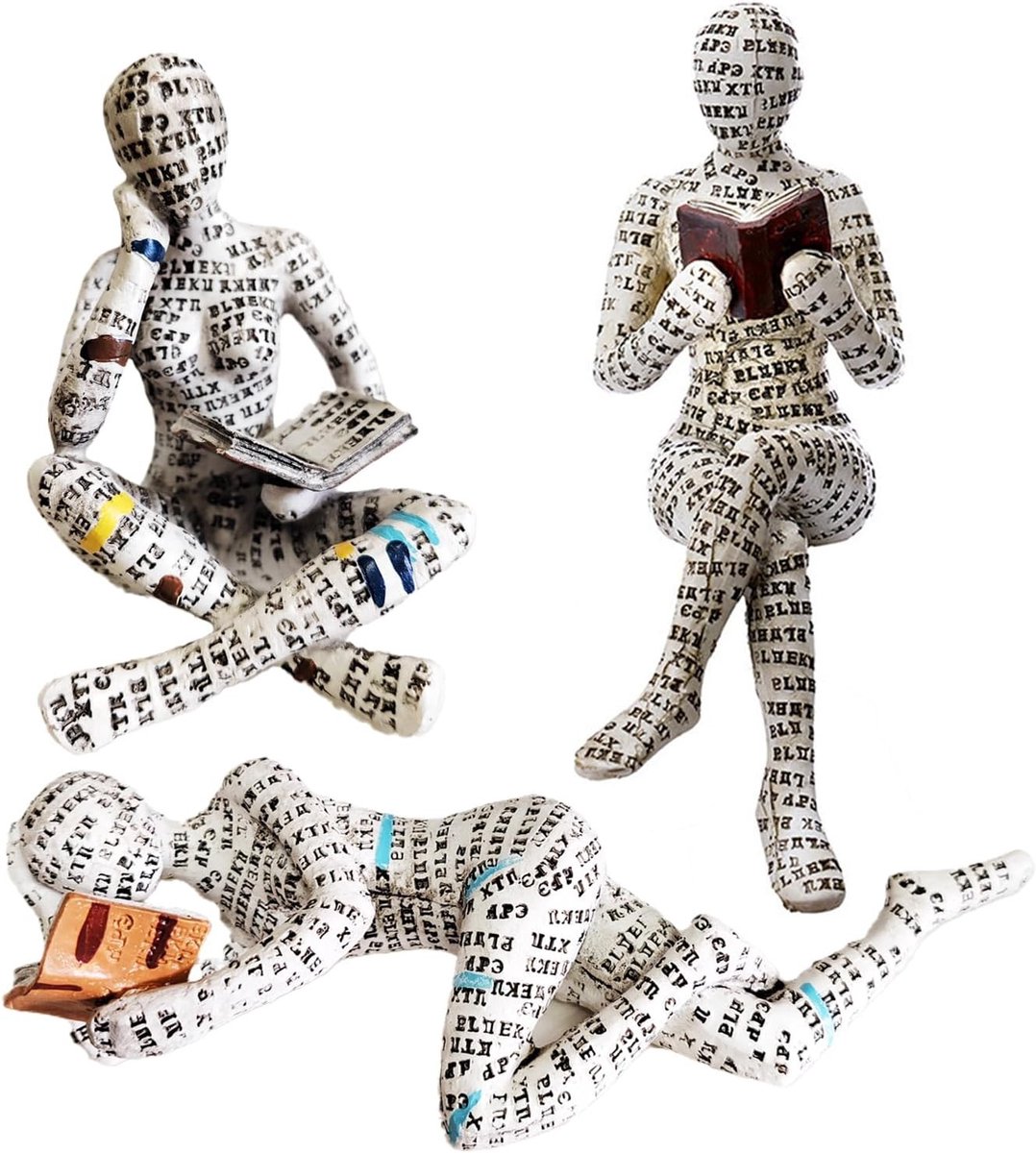 Moderne Abstracte Sculptuur van Lezende Vrouw, Decoratieve Figuren voor Woonkamer, Boekenworm Beeldje en Unieke Plankdecoratie