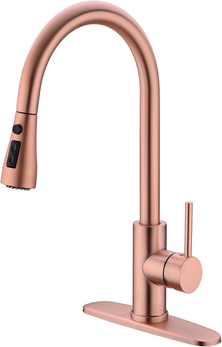 SnelShoppen - Koper Rose Gouden Keukenkraan met Pull Down Spuitbus - 304 Roestvrij Staal, Moderne Keukenaccessoire, Elegante Kleur, Hoogwaardige Kwali