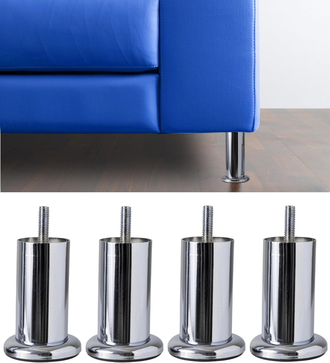 SnelShoppen - Set van 4 Ijzeren Meubelpoten Acquamarina met Sokkel - Minimalistisch Design Poten voor Stoelen en Kasten - Chroom - Hoogte 100 mm