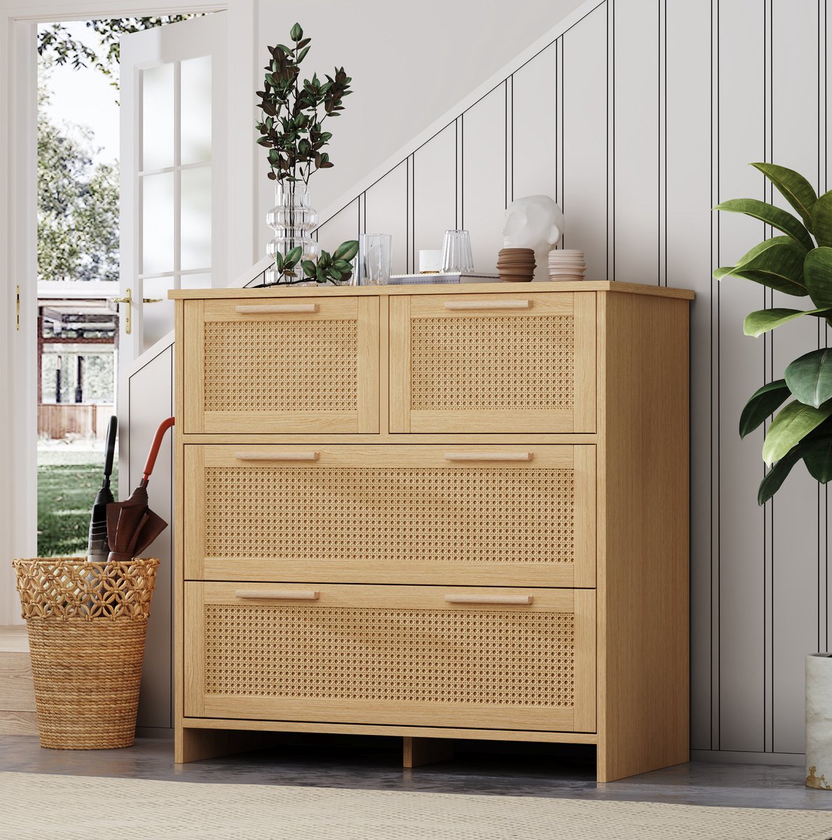 COVREO Ladekast 80 x 80 x 38 cm - naturel, MDF, 4 lades, anti-kantel