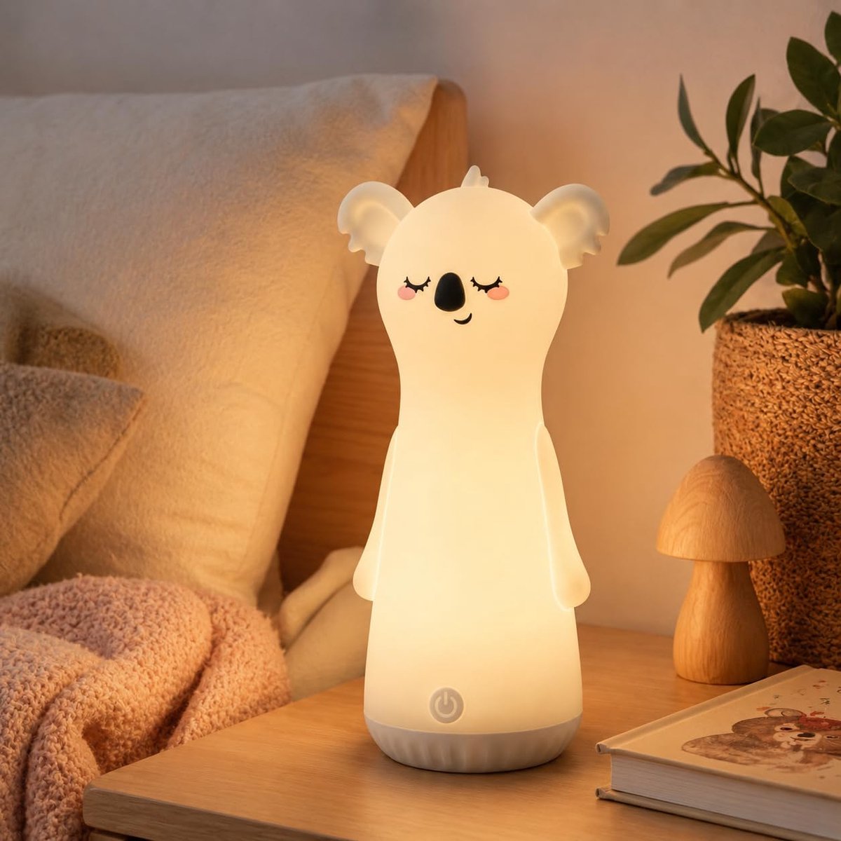 Namajunas - 2-in-1 Koala Siliconen Nachtlampje - Oplaadbaar via USB-C Kinderlamp - Zaklampfunctie - Dimbare Zacht Licht Slaaplampje - voor Babykamer - voor Jongens en Meisjes - Warm licht - Voor Baby, Kind en Volwassenen - Grijs - Slaap Maatjes