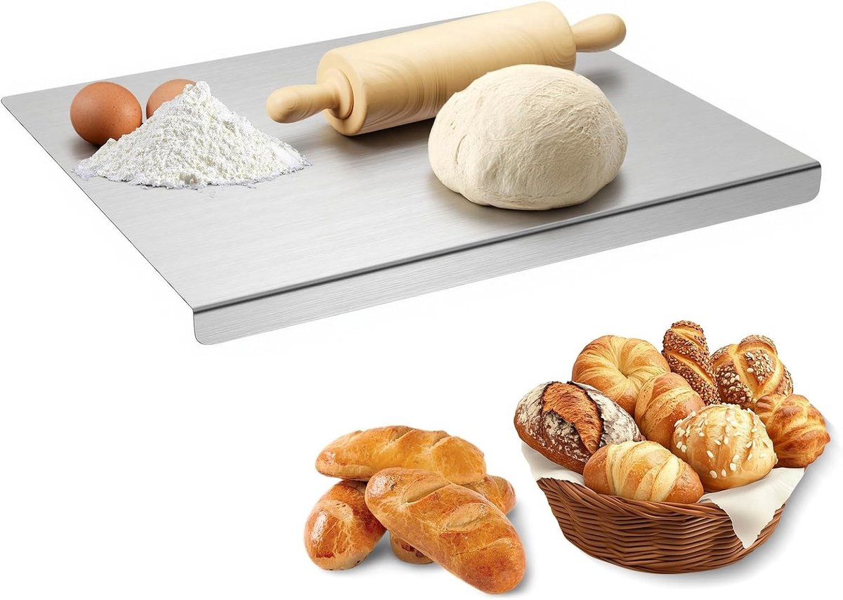Snijplank van roestvrij staal 40 x 30 cm, ideaal als werkblad en kneedplank met handige aa