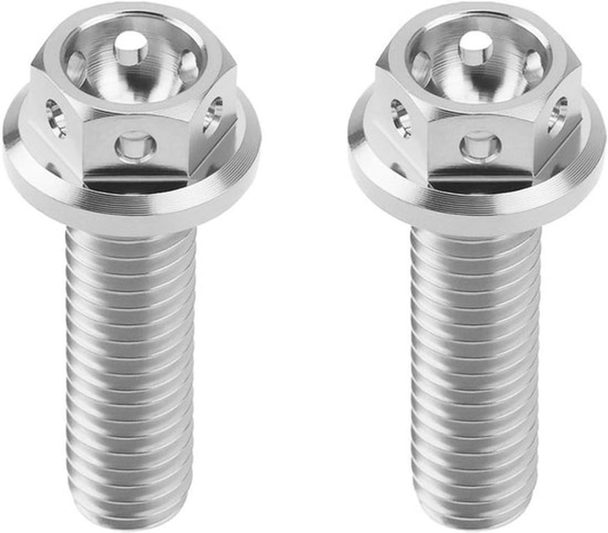 Flensbout M6x20mm - 2x Titanium - Zeskant - Schroefdraad M6 - Draadlengte 20mm - Vergrendelingsfunctie - Geschikt voor sportfietsen/karts - Schroef