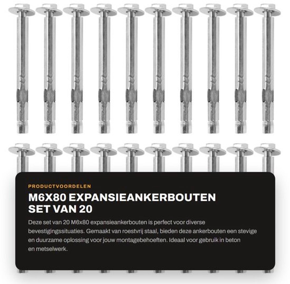 Expansieankerbouten M6x80 - 20 Stuks - Robuuste Roestvrij Stalen Hulsankers - Zeskantmoeren - Waterdicht - Slijtvast - Ankerbouten