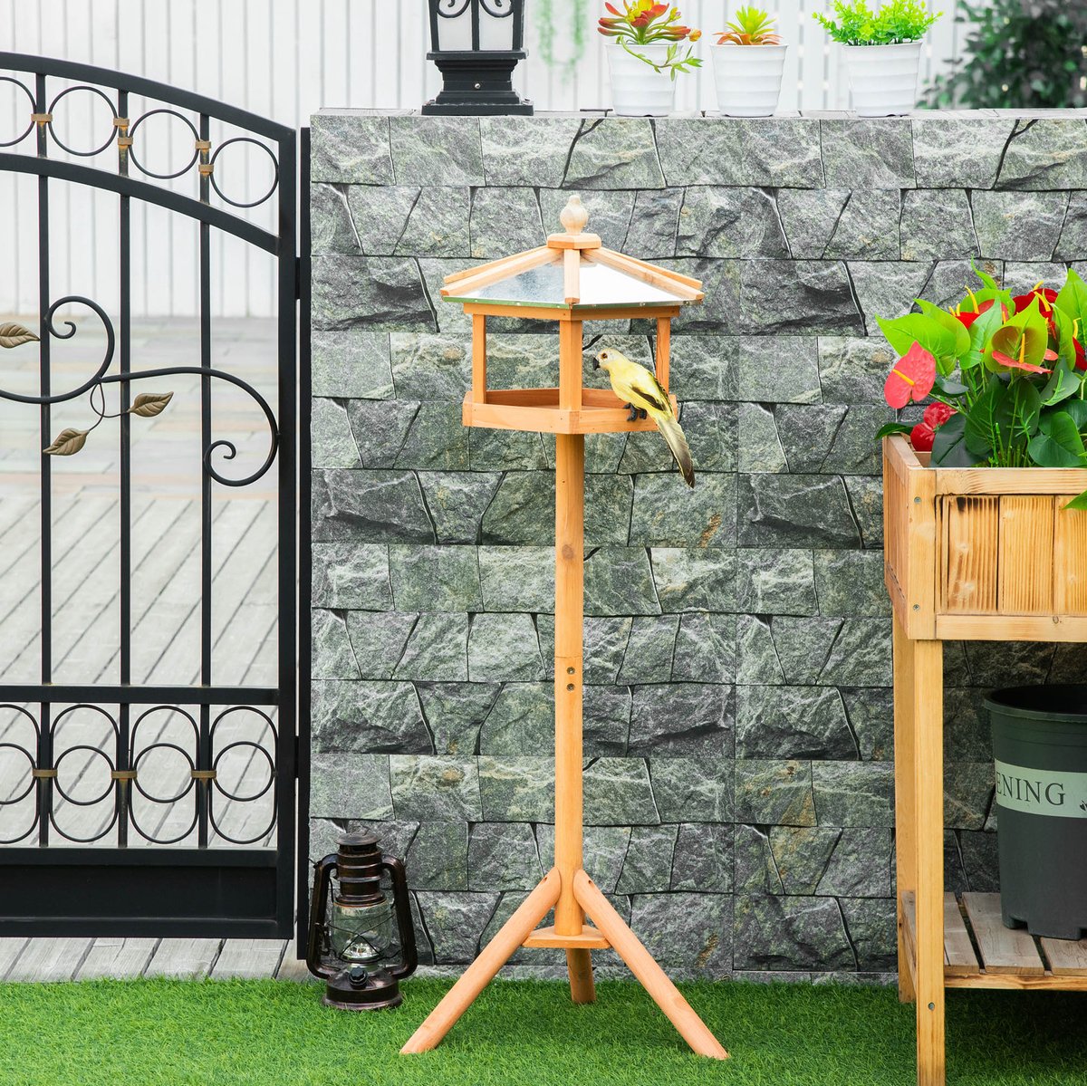 MODENUIT Vogelhuis – 113 x 40 x 40 cm – Met Standaard en Zinken Dak – Hout – Natuurlijke Houtkleur