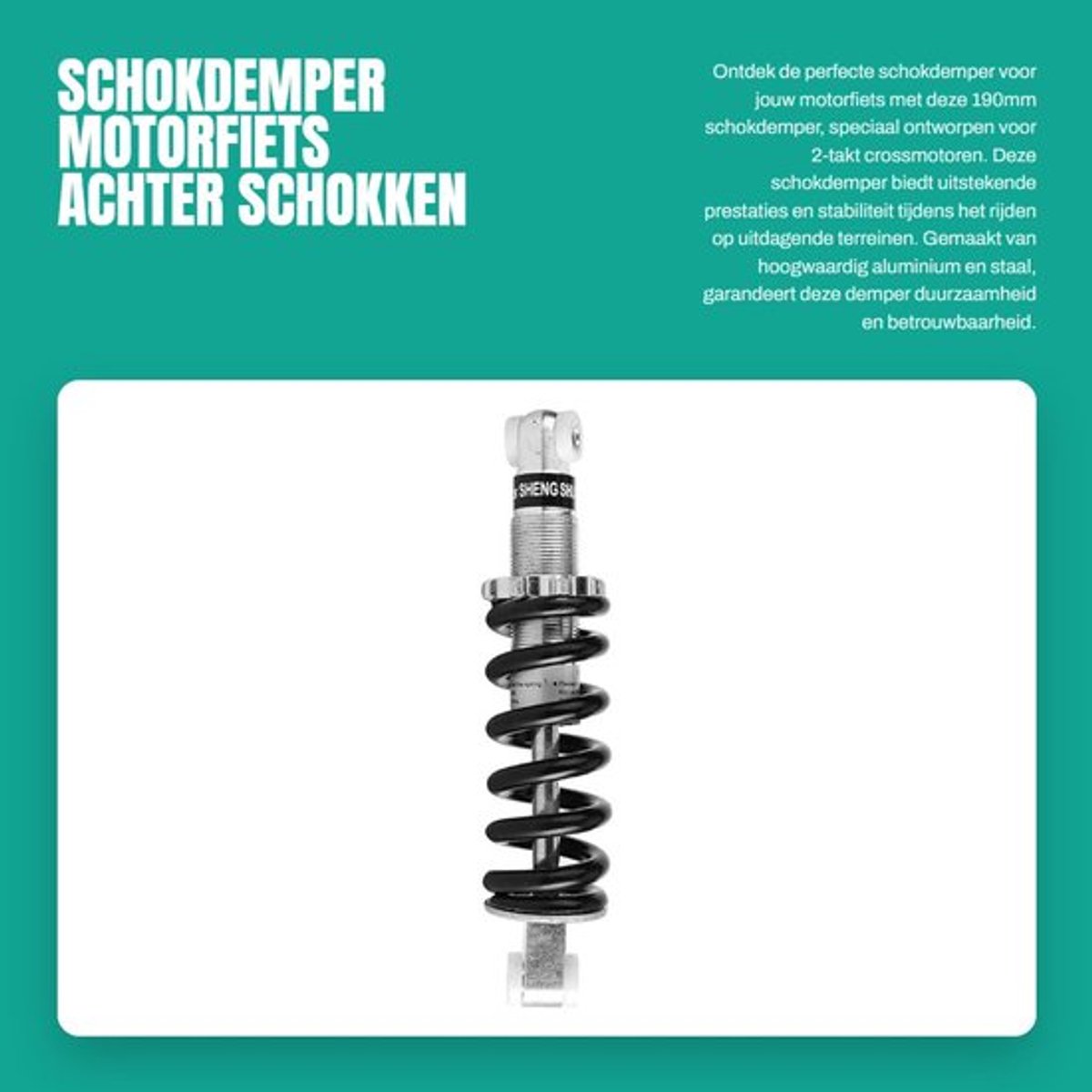 Schokdemper 190mm - Achter Schokbreker - Aluminium/Staal - Geschikt voor 2-takt Quads - 1200 lb Vering - Ideaal voor Motorfietsen